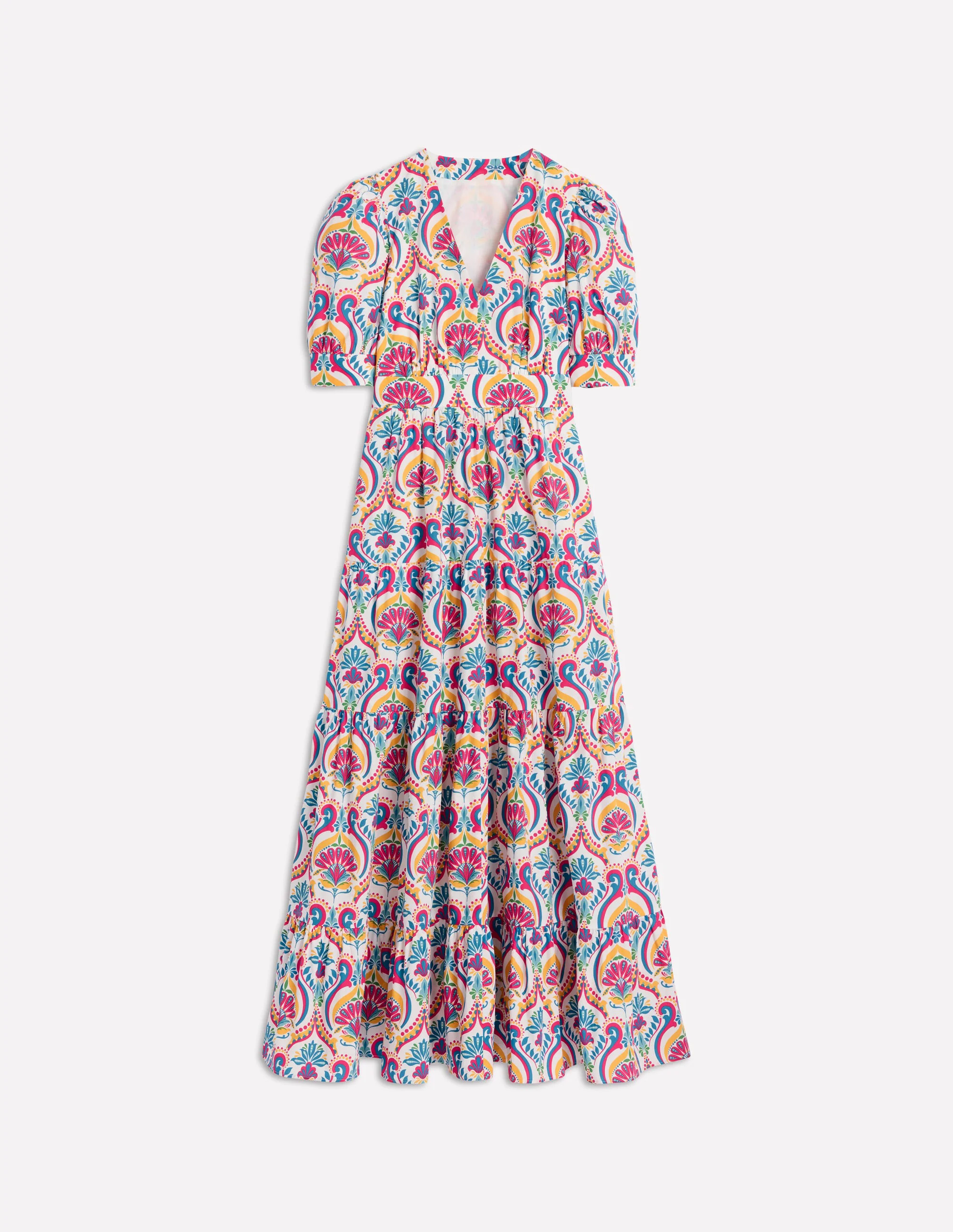  Puff Sleeve Maxi Dress-Multi, Ornamental Floral