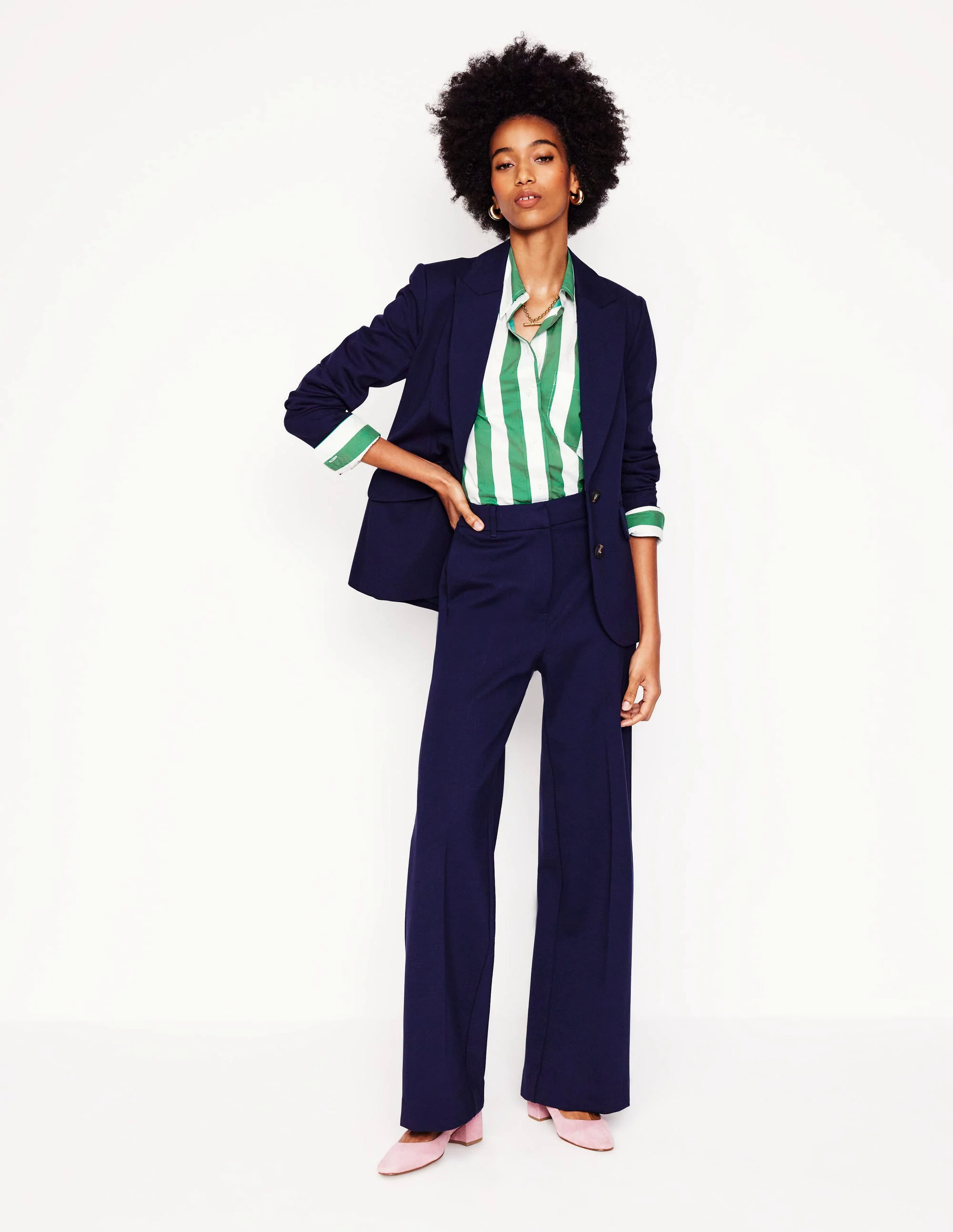 Relaxed Cotton Shirt-Rich Emerald Wide Stripe