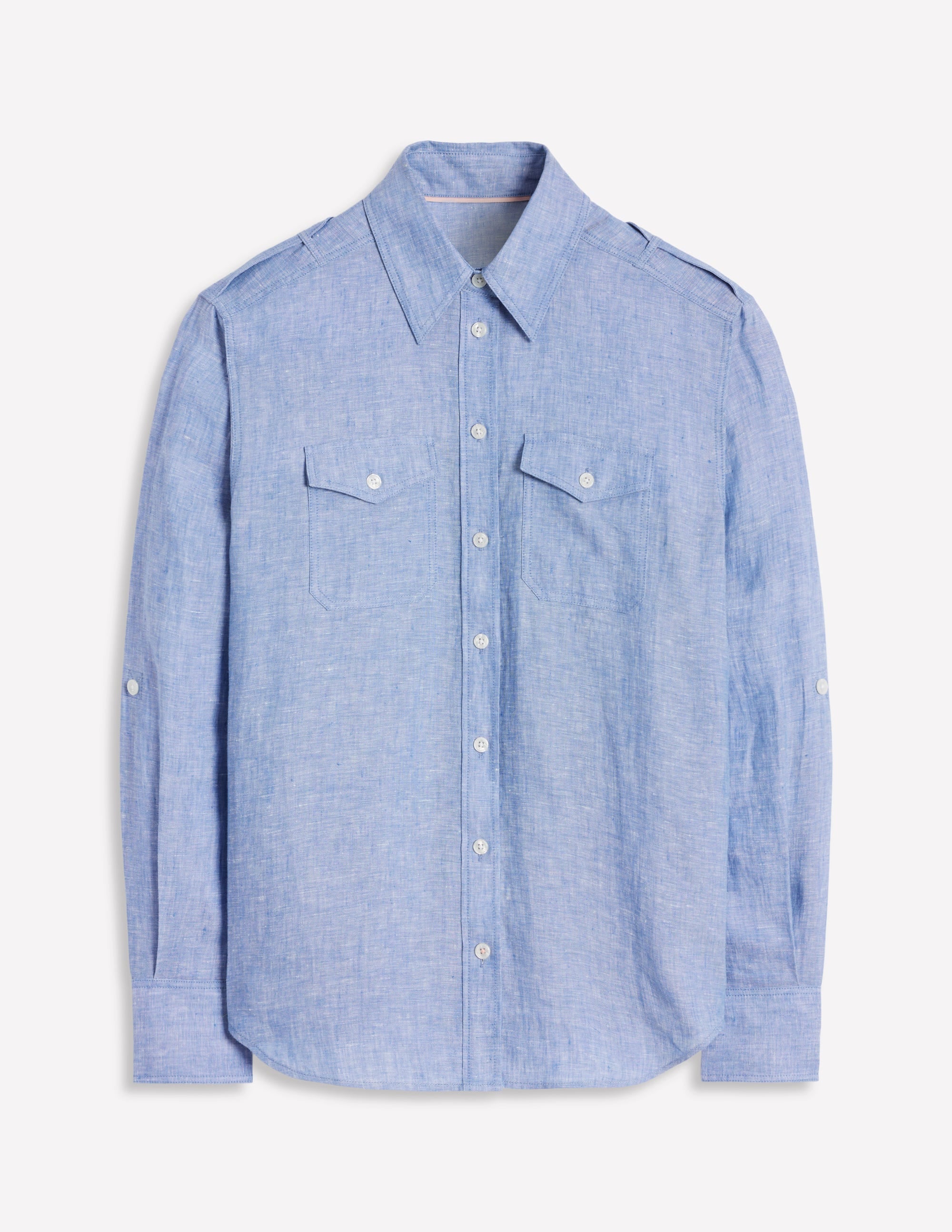 Longline Linen Safari Shirt-Chambray Longline Linen Safari Shirt-Chambray
