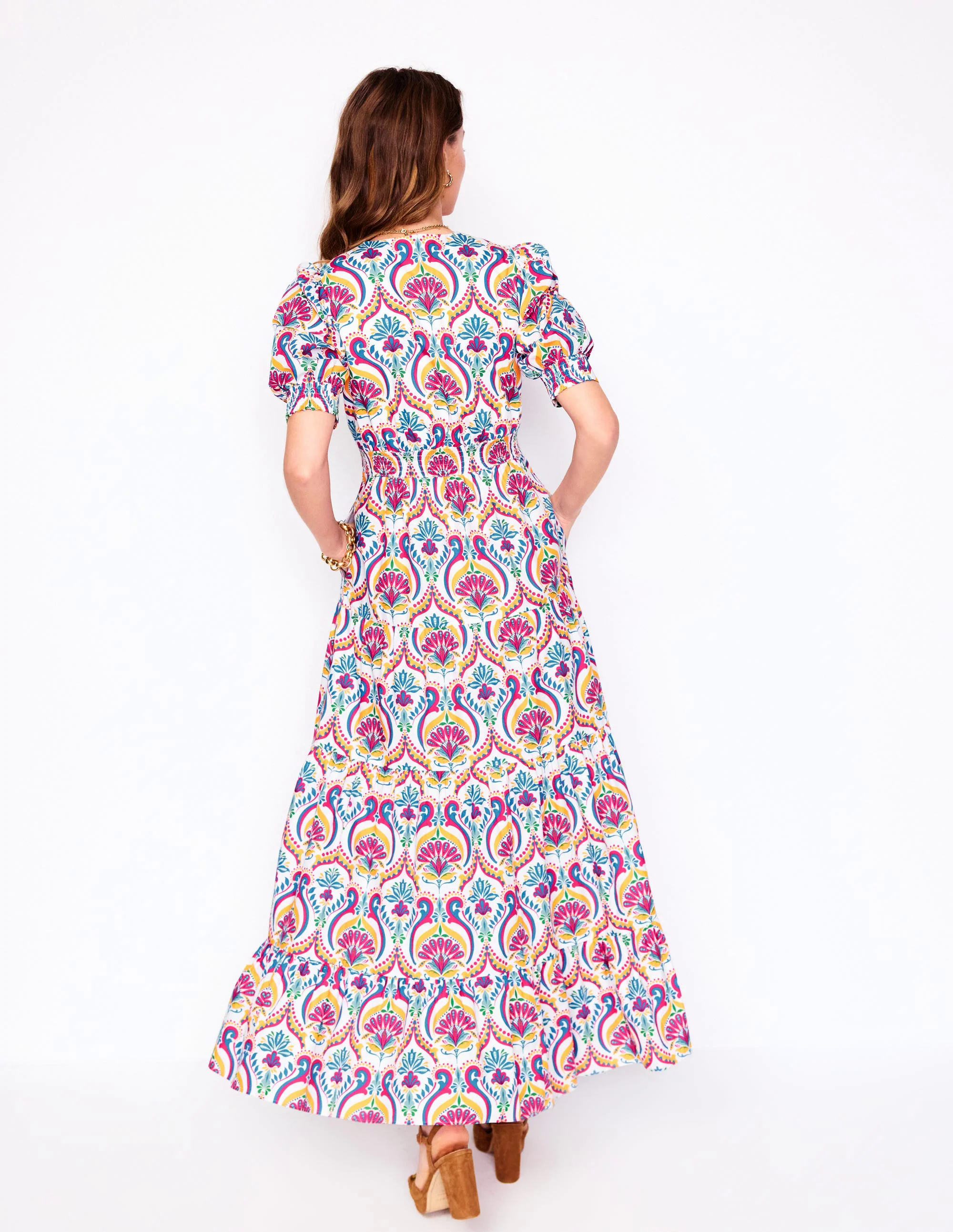  Puff Sleeve Maxi Dress-Multi, Ornamental Floral