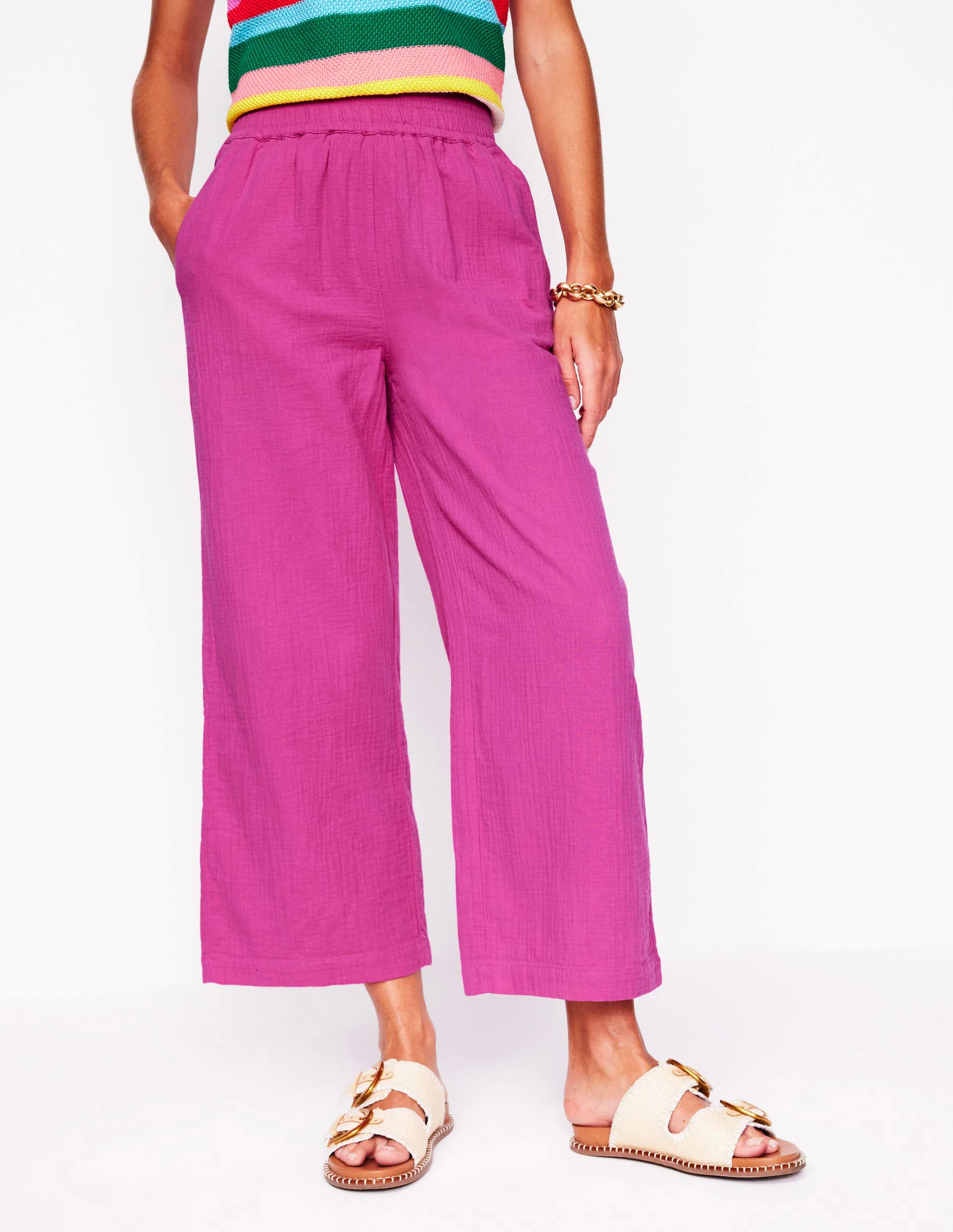Cropped Double Cloth Pants-Cosmos Pink Cropped Double Cloth Pants-Cosmos Pink