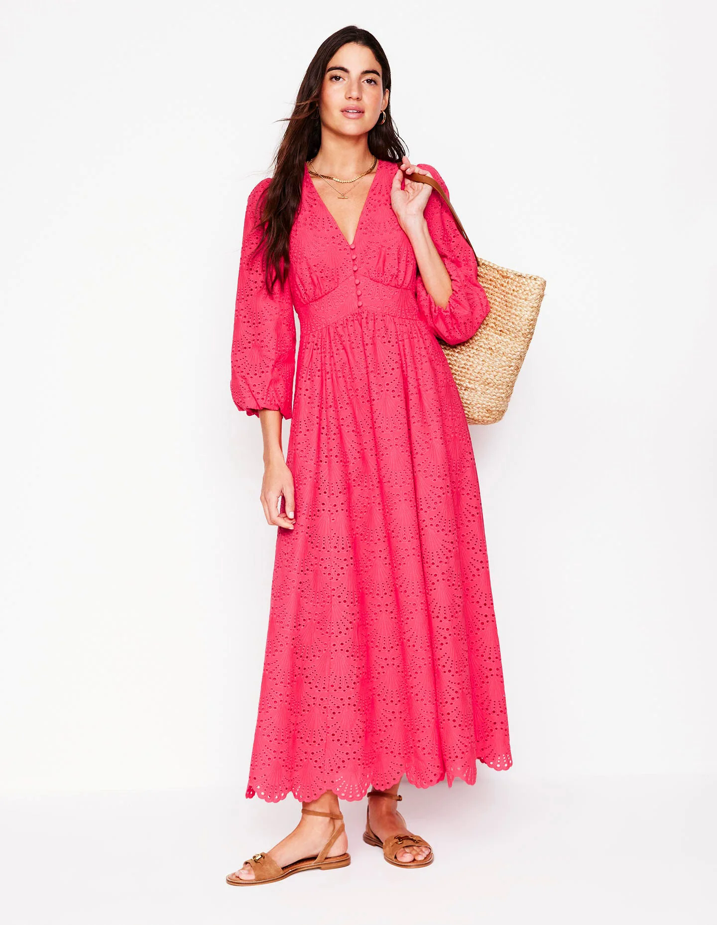 Lola Broderie Maxi Dress-Camelia Pink Lola Broderie Maxi Dress-Camelia Pink