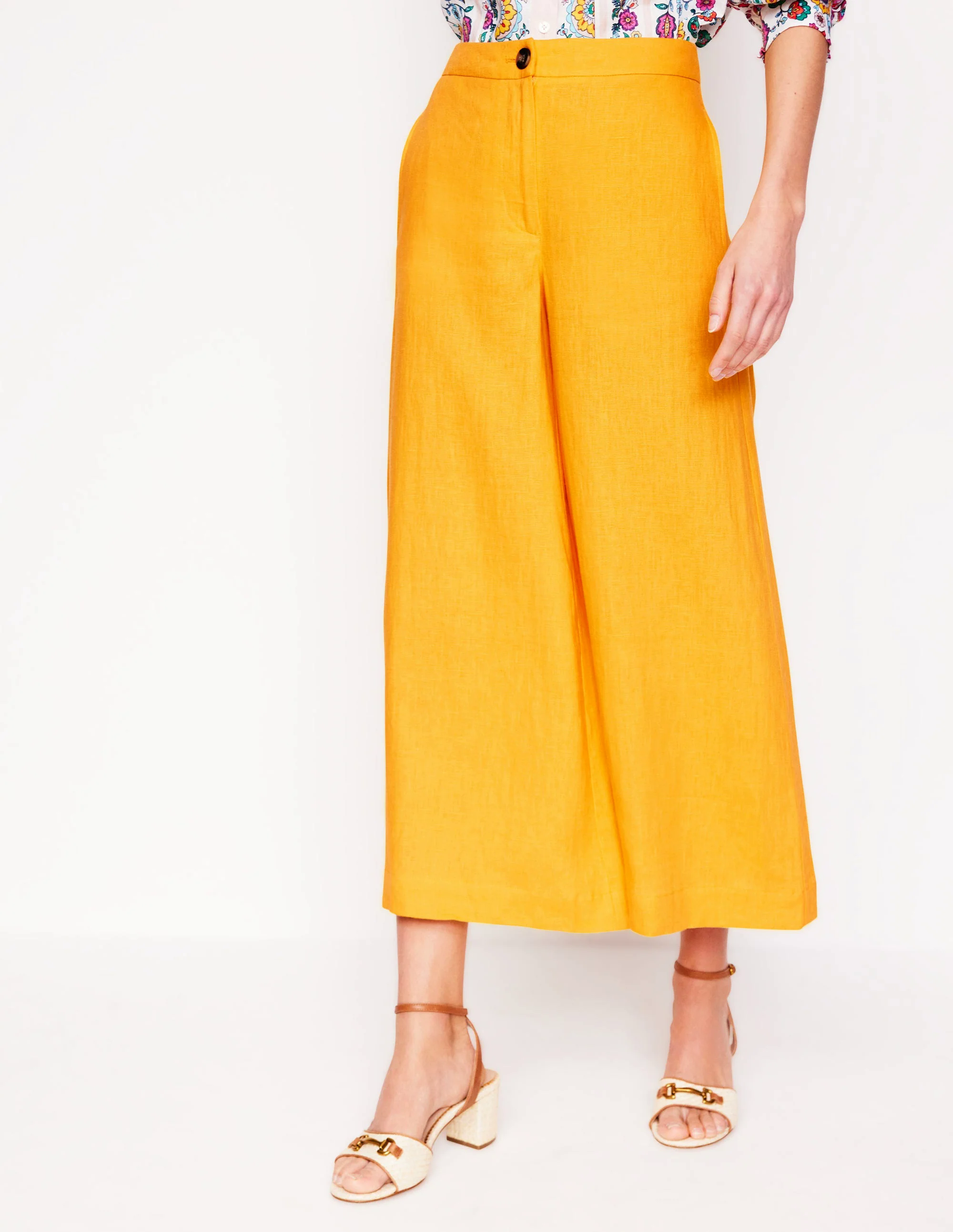 Wide Crop Linen Pants-Summers Sun Yellow Wide Crop Linen Pants-Summers Sun Yellow