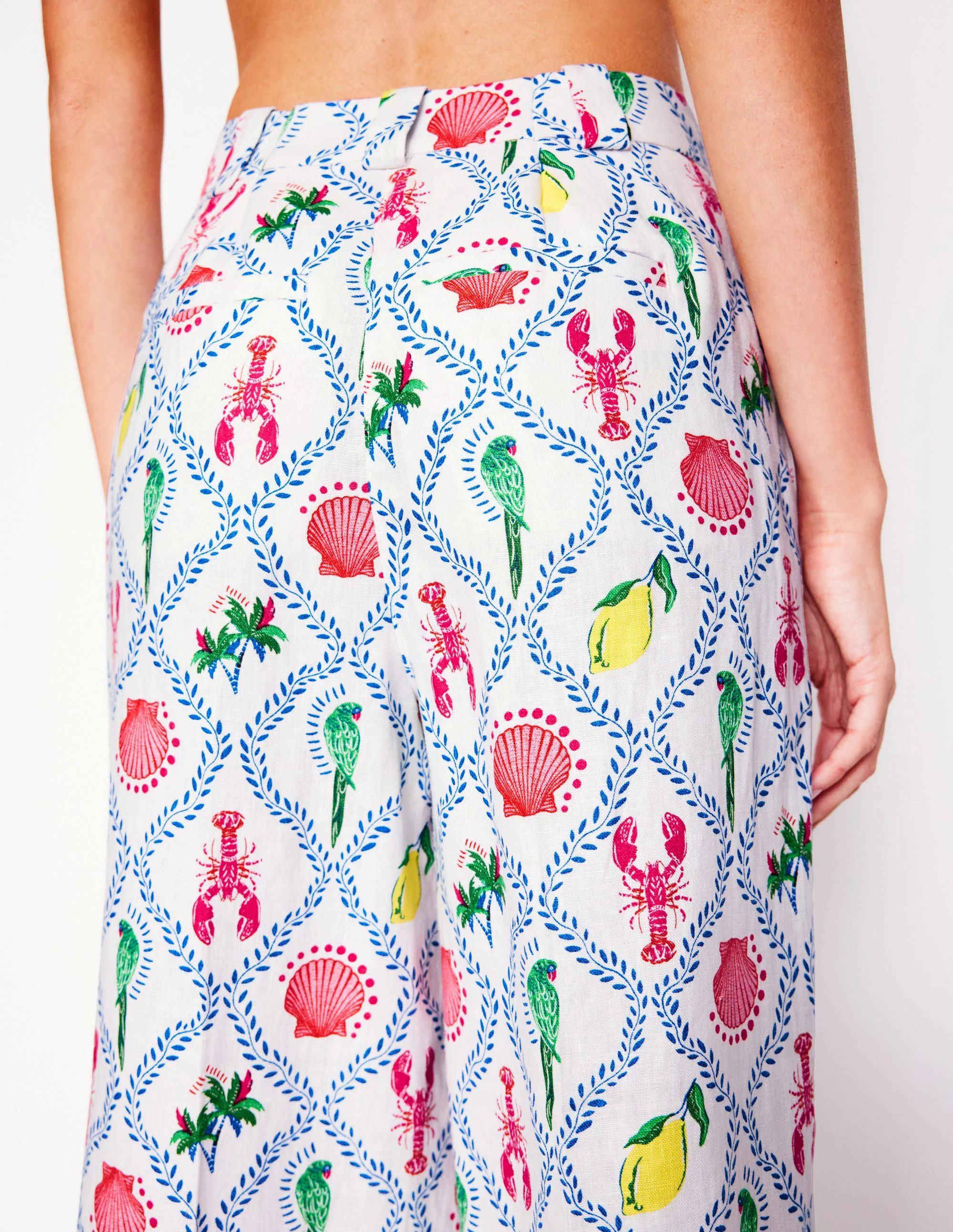 Linen Pants-Ivory, Tropical Bonanza Vine