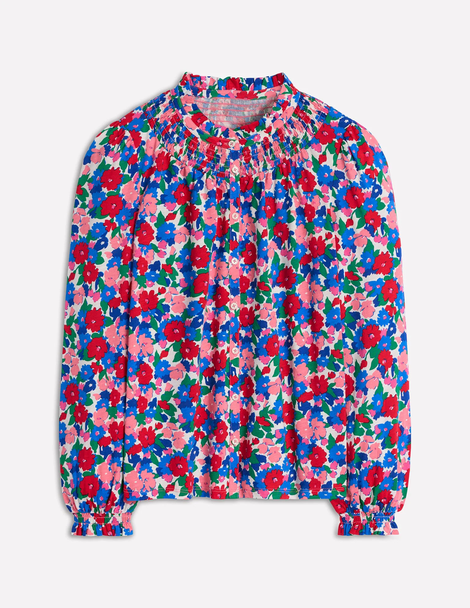 Smocked Jersey Shirt-Multi, Painterly Meadow