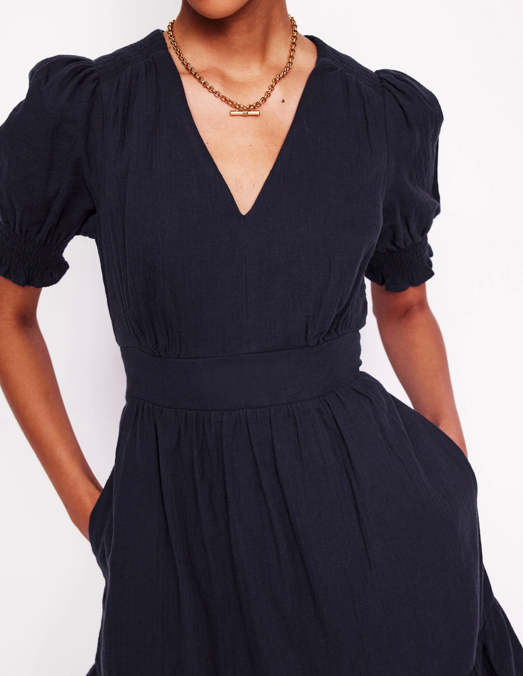  Double Cloth Short Dress-Navy