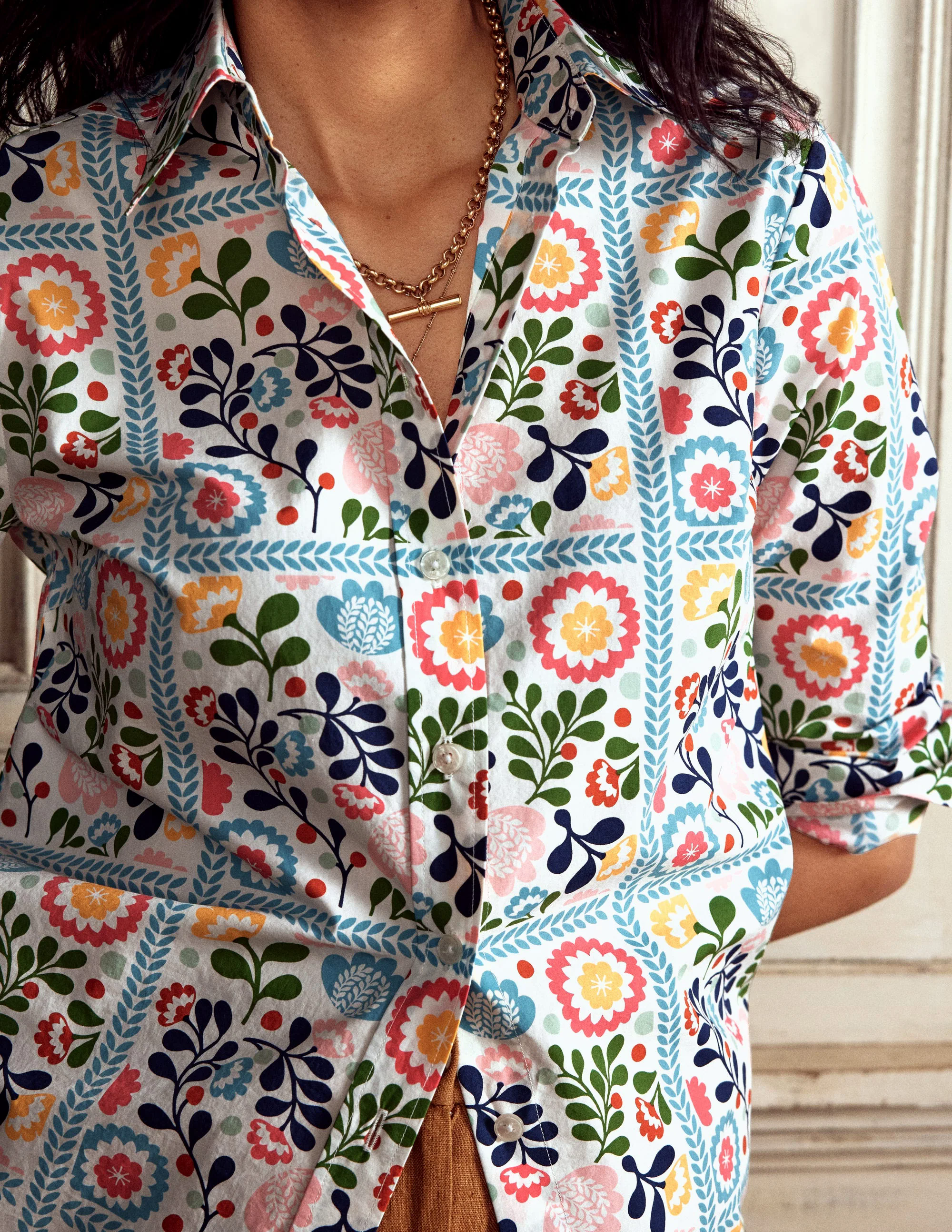  Cotton Shirt-Multi, Vine Tile