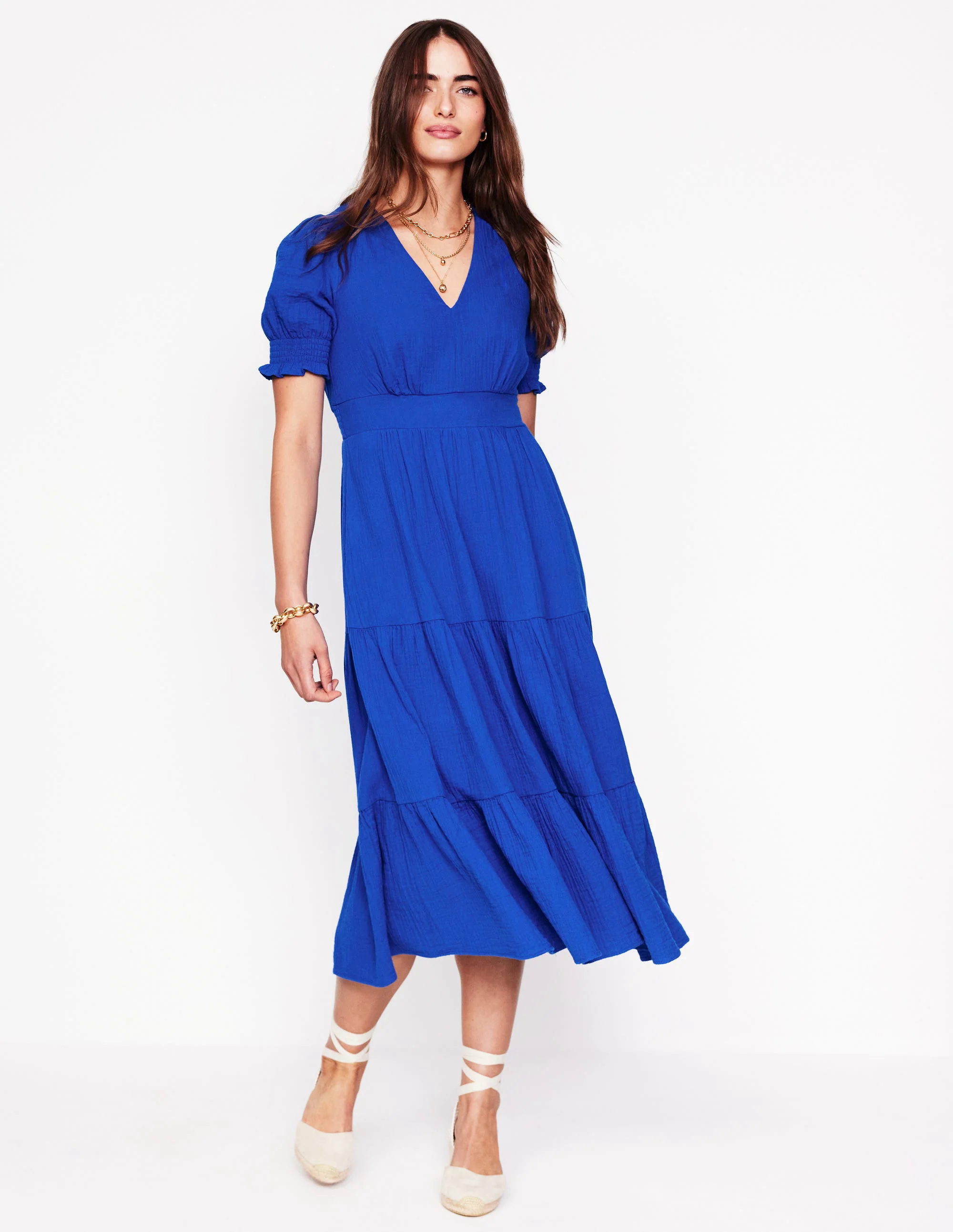  Double Cloth Midi Dress-Bright Blue