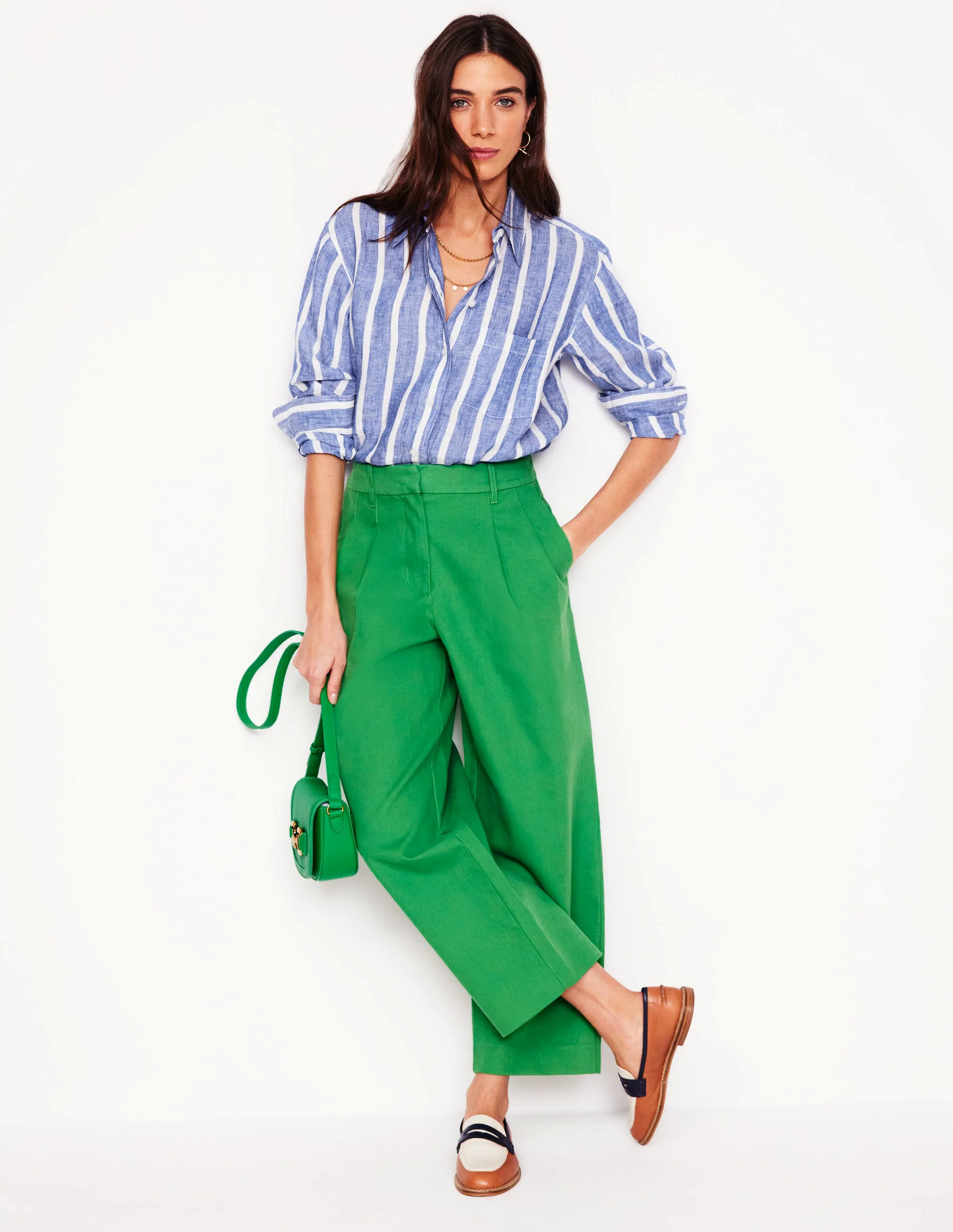 Relaxed Linen Shirt-Bright Blue Woven Breton