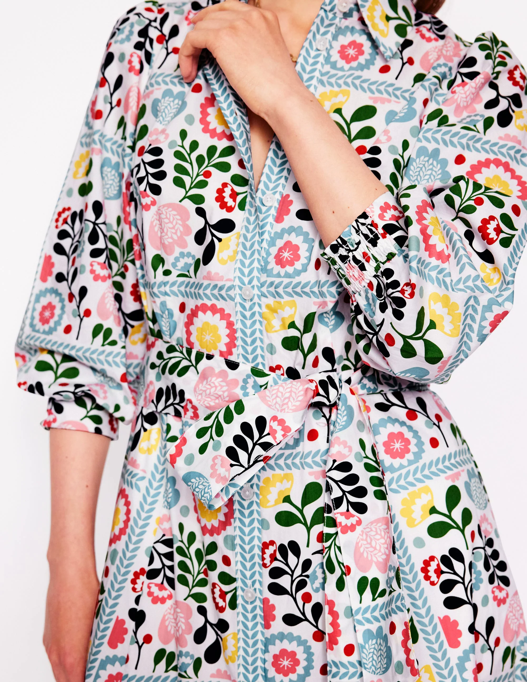  Cotton Shirt Dress-Multi, Walled Garden