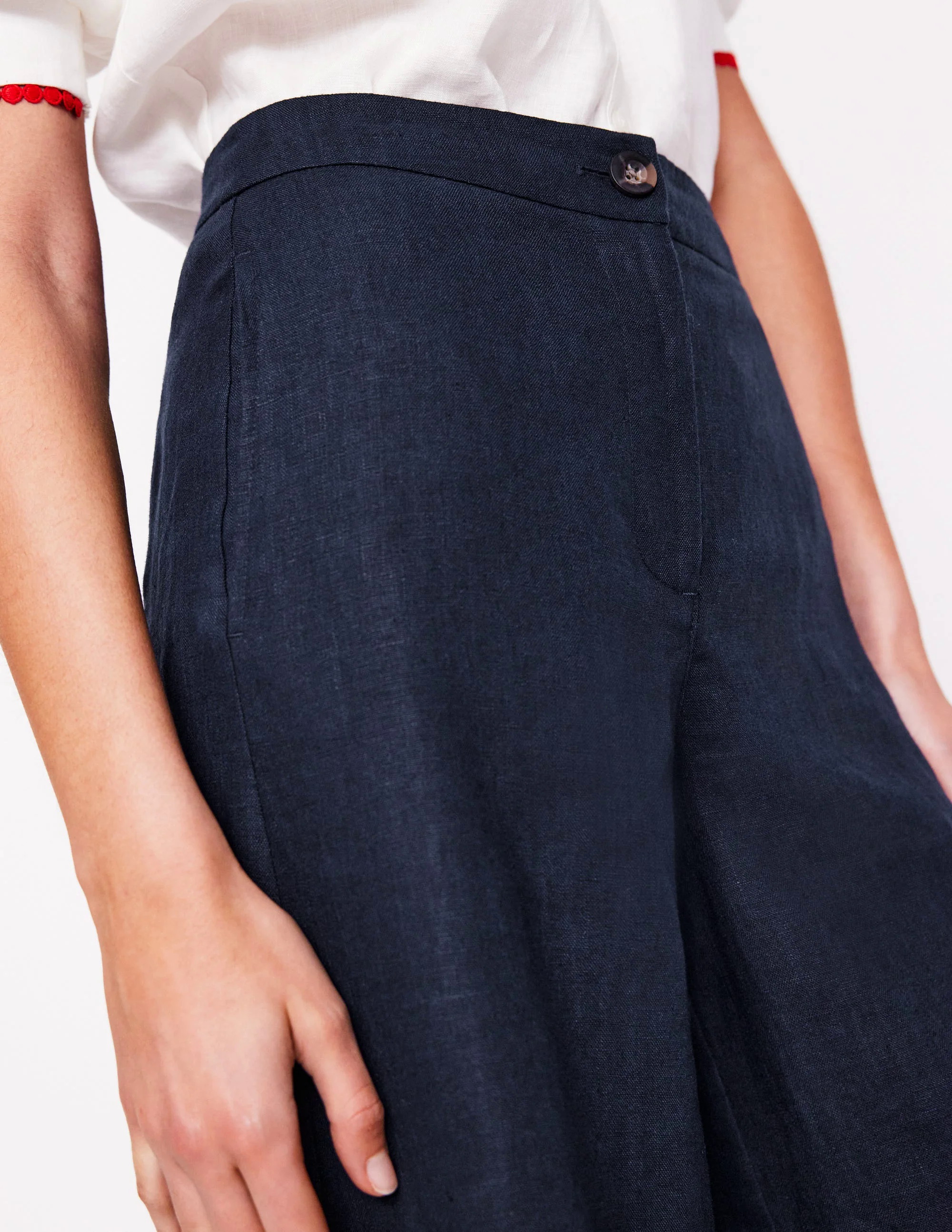 Wide Crop Linen Pants-Navy Wide Crop Linen Pants-Navy
