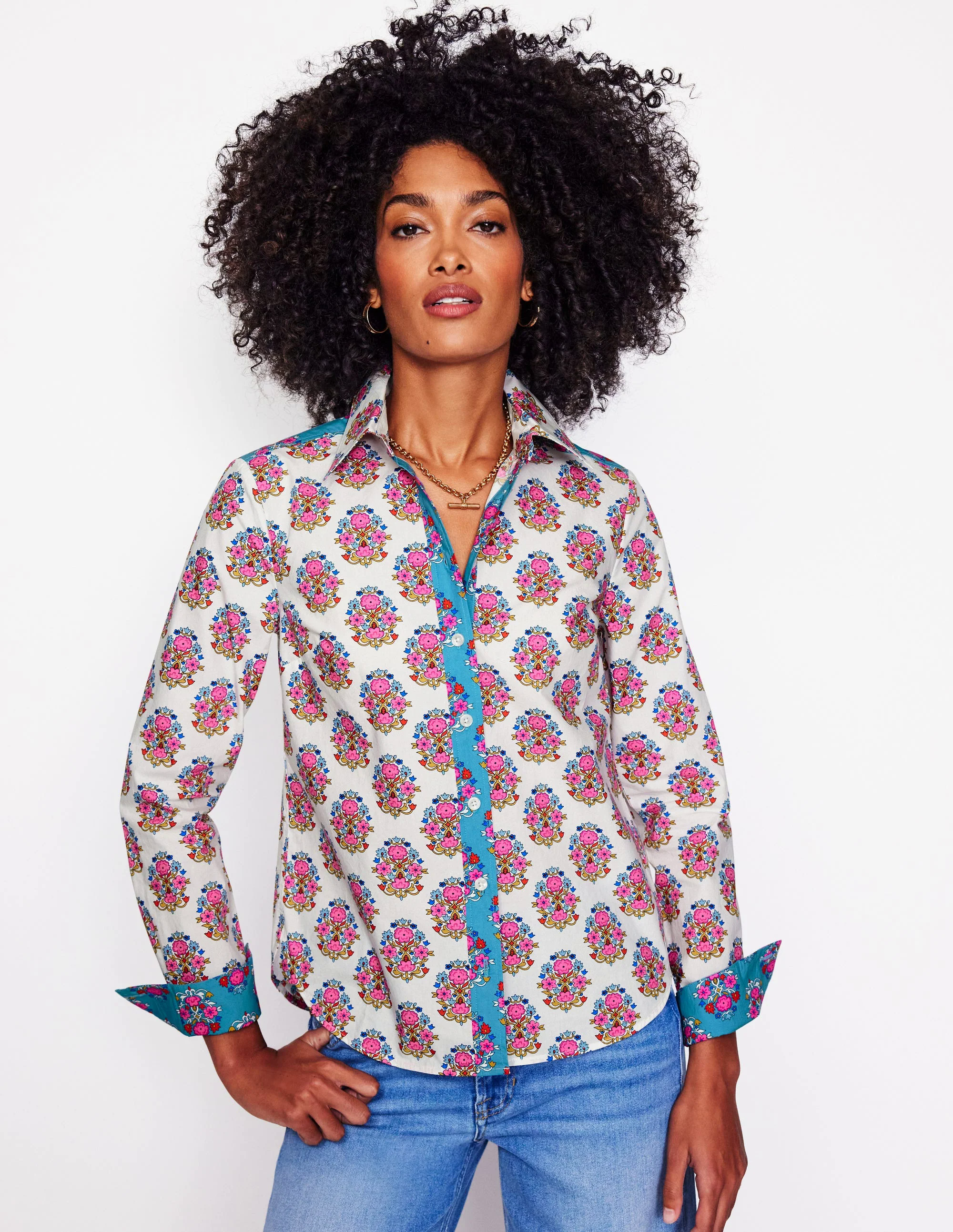Cotton Shirt-Ivory, Wildflower Stamp