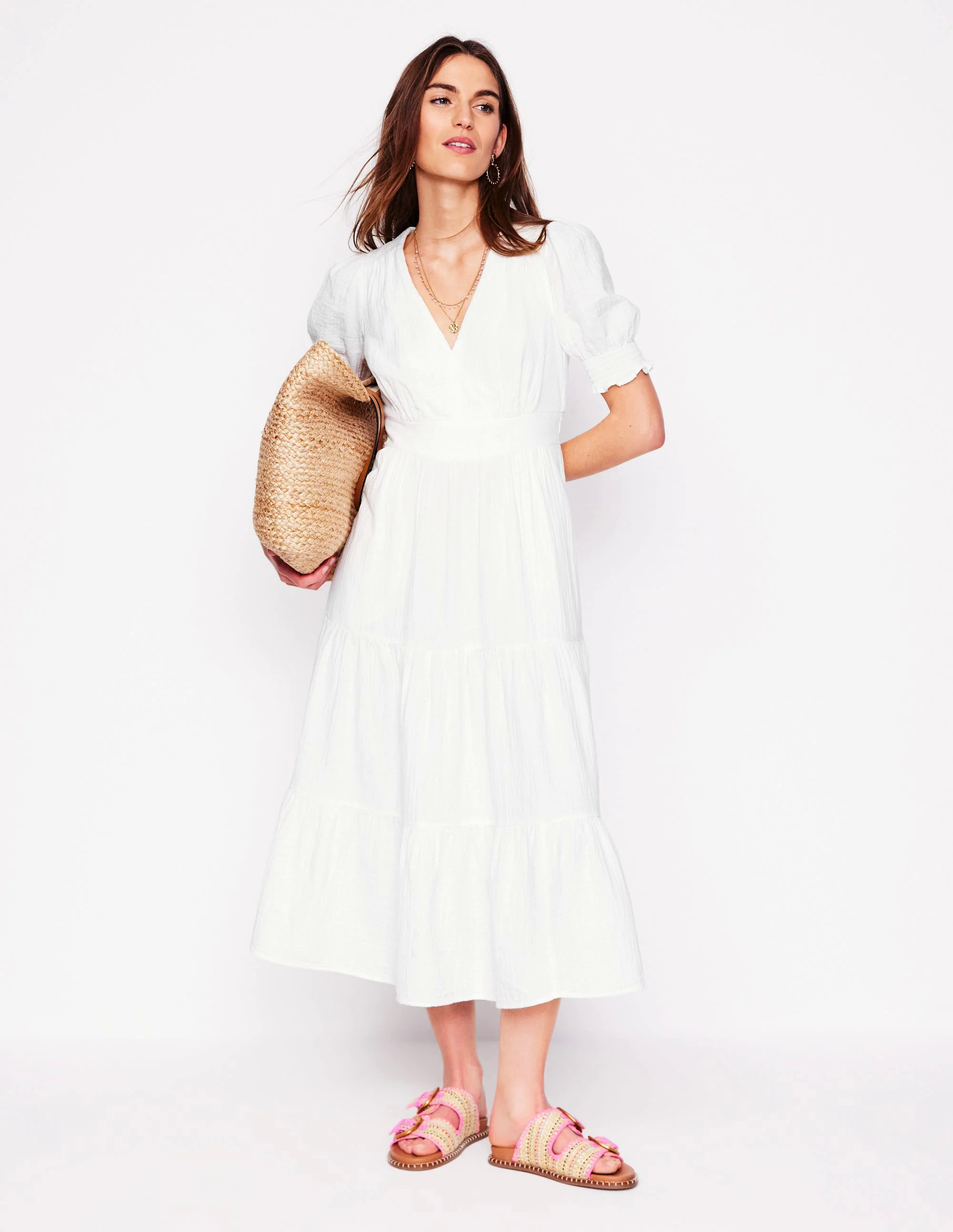Double Cloth Midi Dress-White