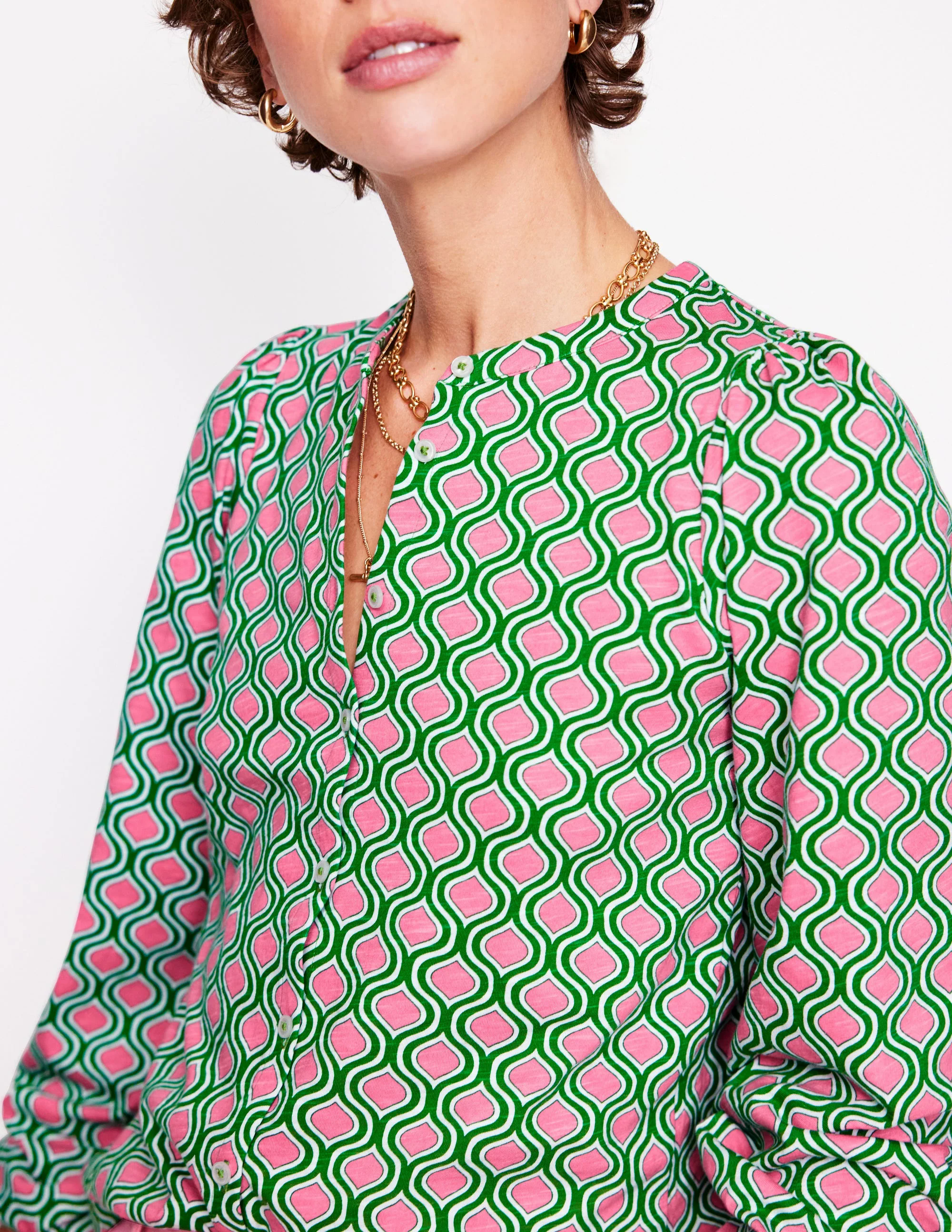 Marina Jersey Shirt-Rich Emerald, Geo Trellis Marina Jersey Shirt-Rich Emerald, Geo Trellis