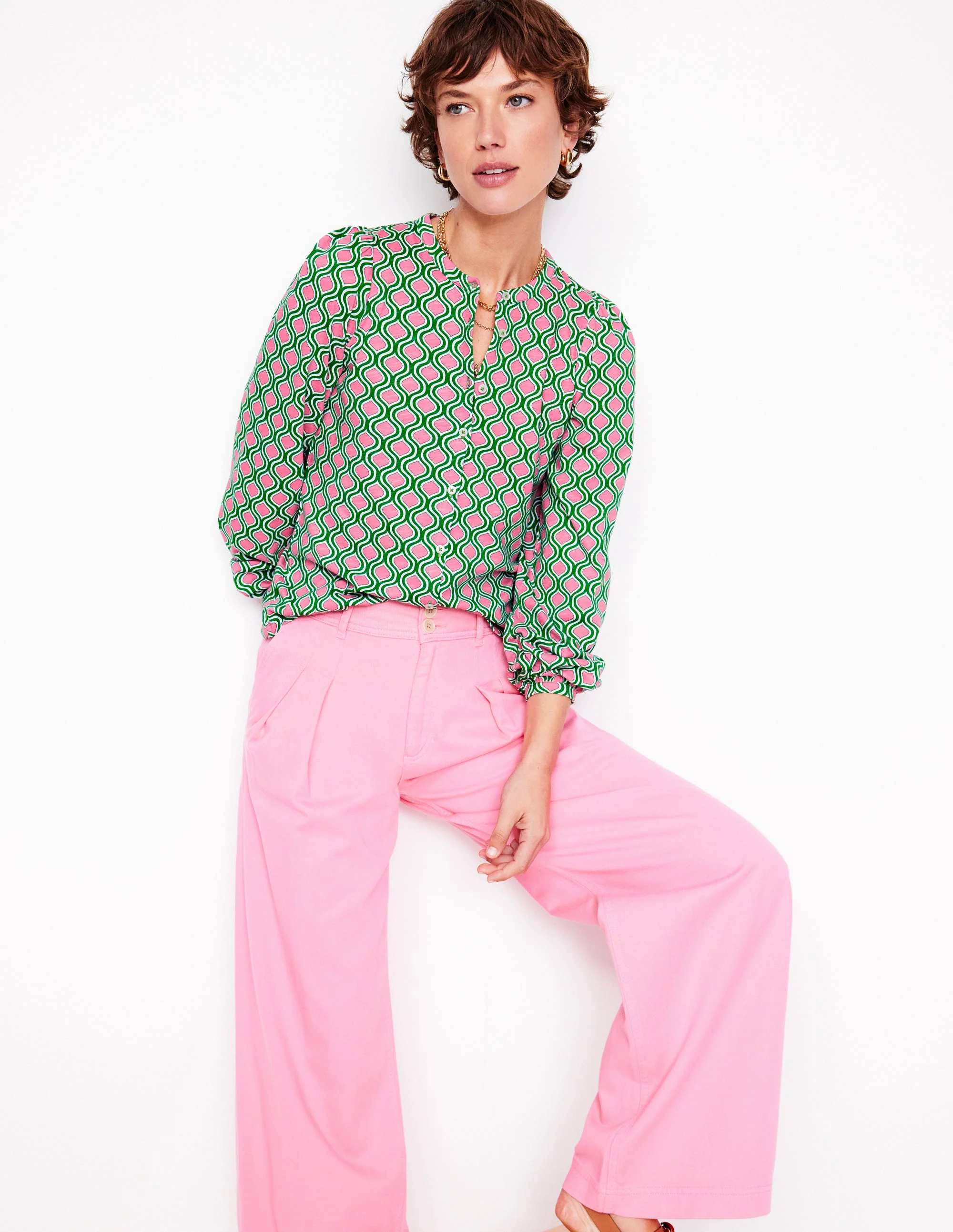 Marina Jersey Shirt-Rich Emerald, Geo Trellis Marina Jersey Shirt-Rich Emerald, Geo Trellis
