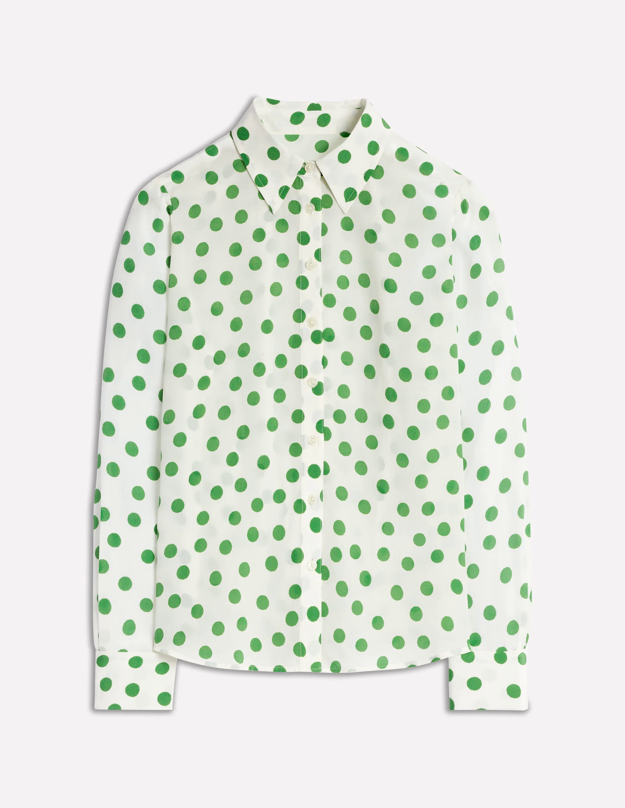 Silk Shirt-Ivory, Green Abstract Dot