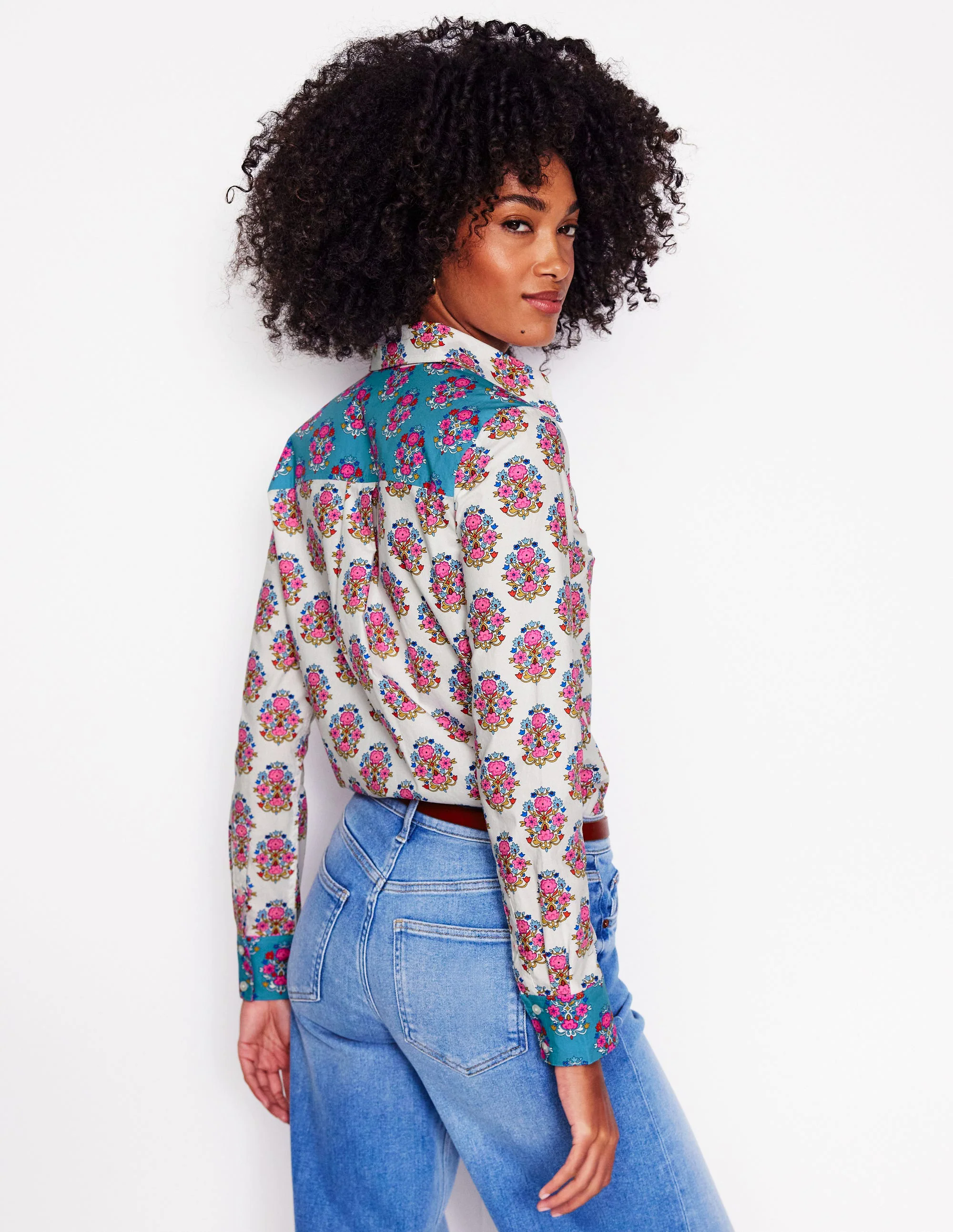 Cotton Shirt-Ivory, Wildflower Stamp