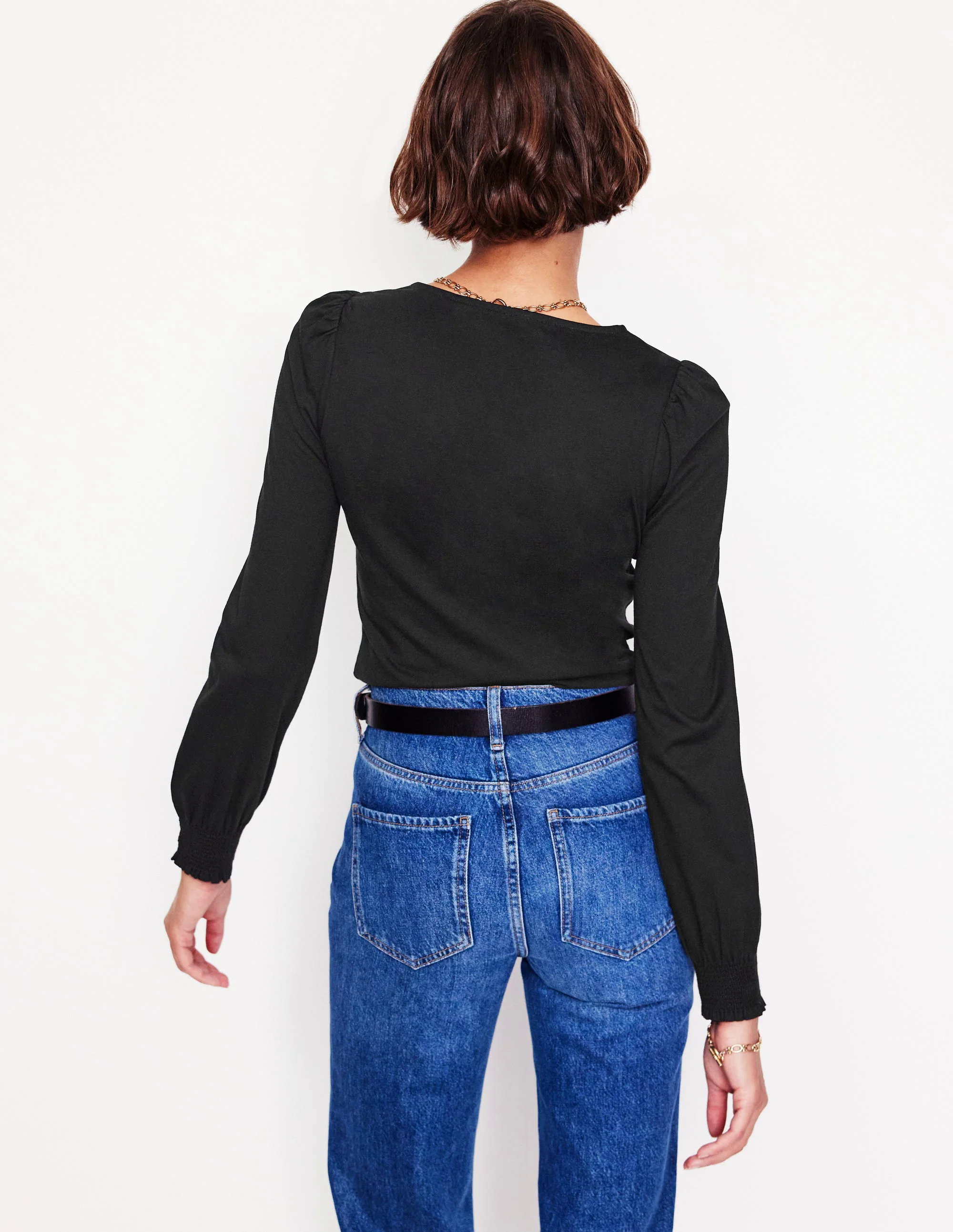 Smocked Cuff Supersoft Top-Black Smocked Cuff Supersoft Top-Black