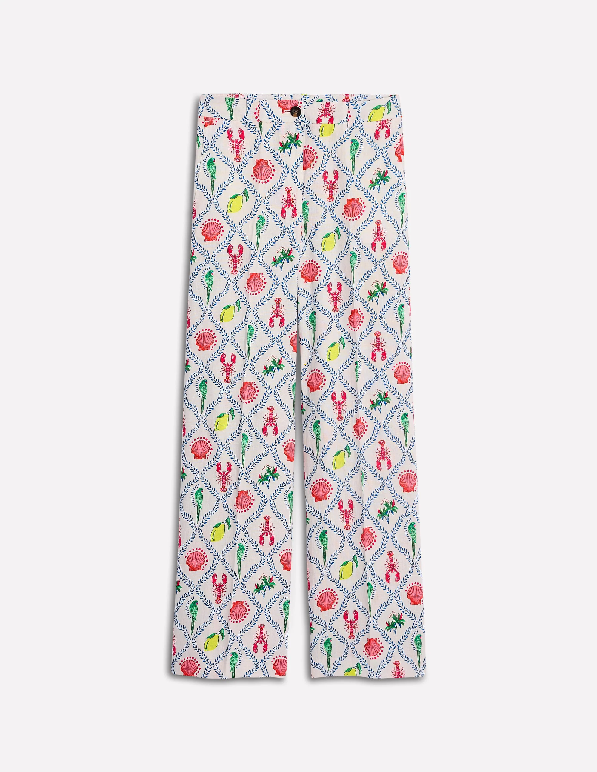 Linen Pants-Ivory, Tropical Bonanza Vine