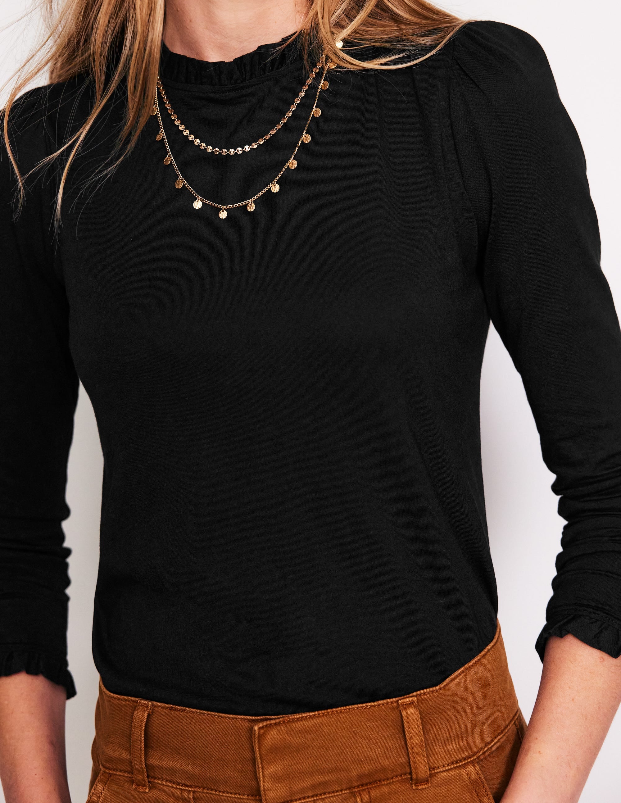 Supersoft Frill Detail Top-Black Supersoft Frill Detail Top-Black