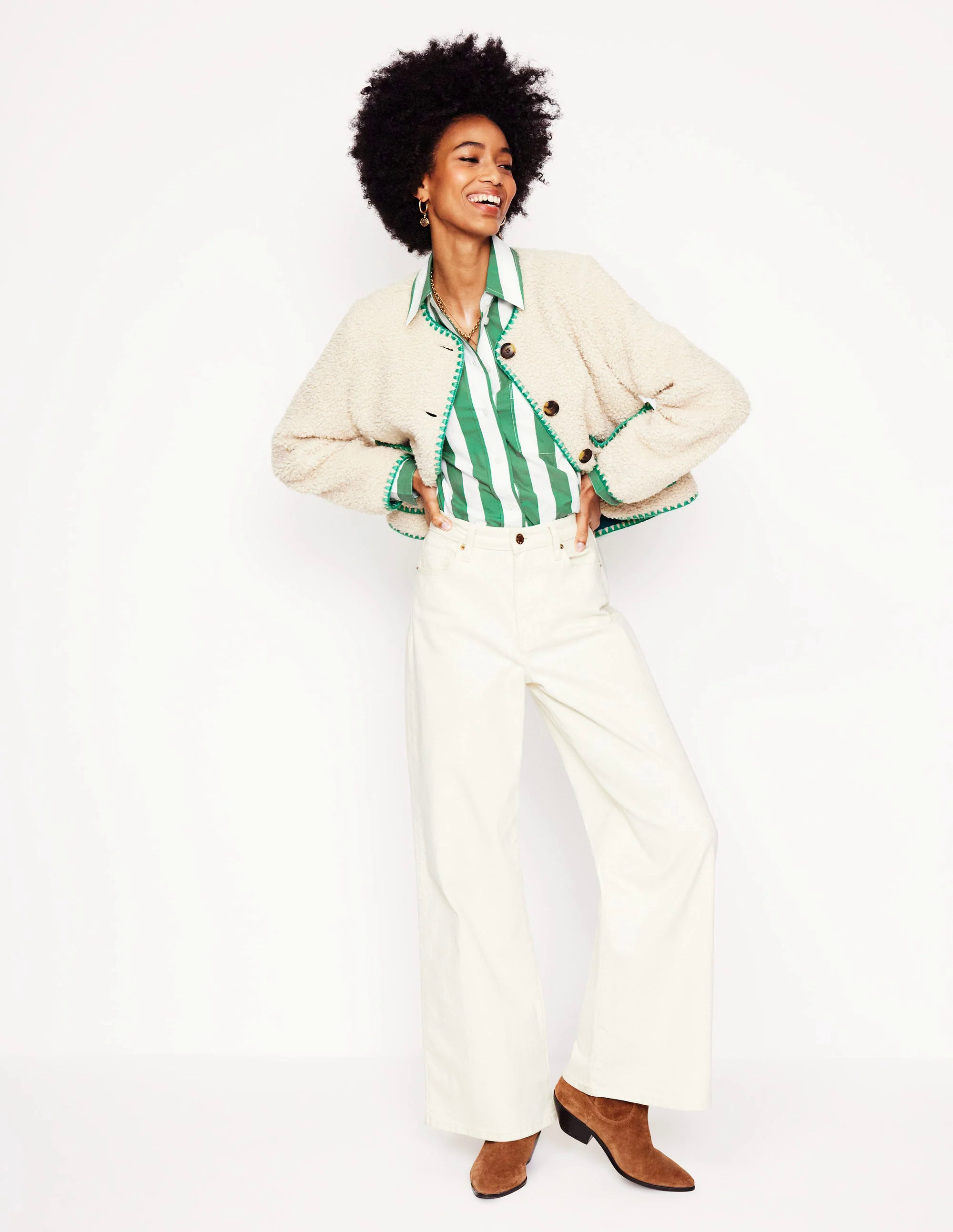 Relaxed Cotton Shirt-Rich Emerald Wide Stripe