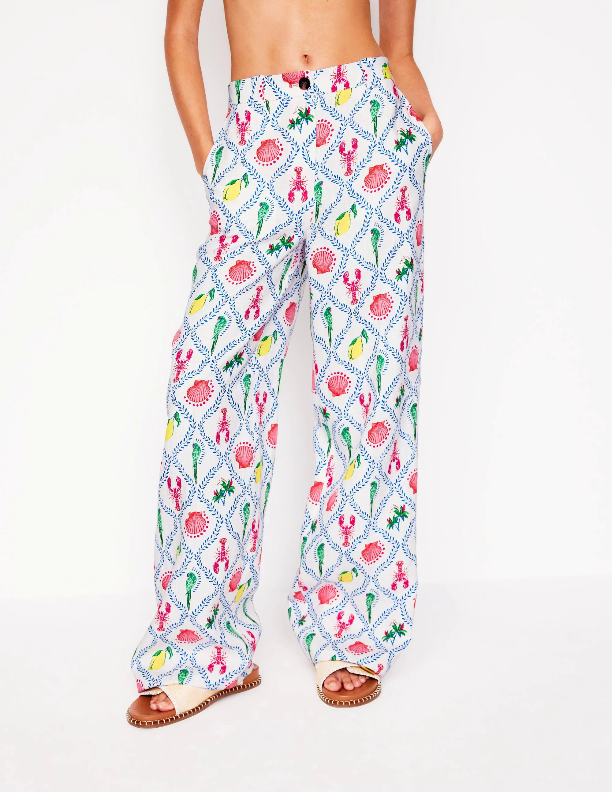 Linen Pants-Ivory, Tropical Bonanza Vine