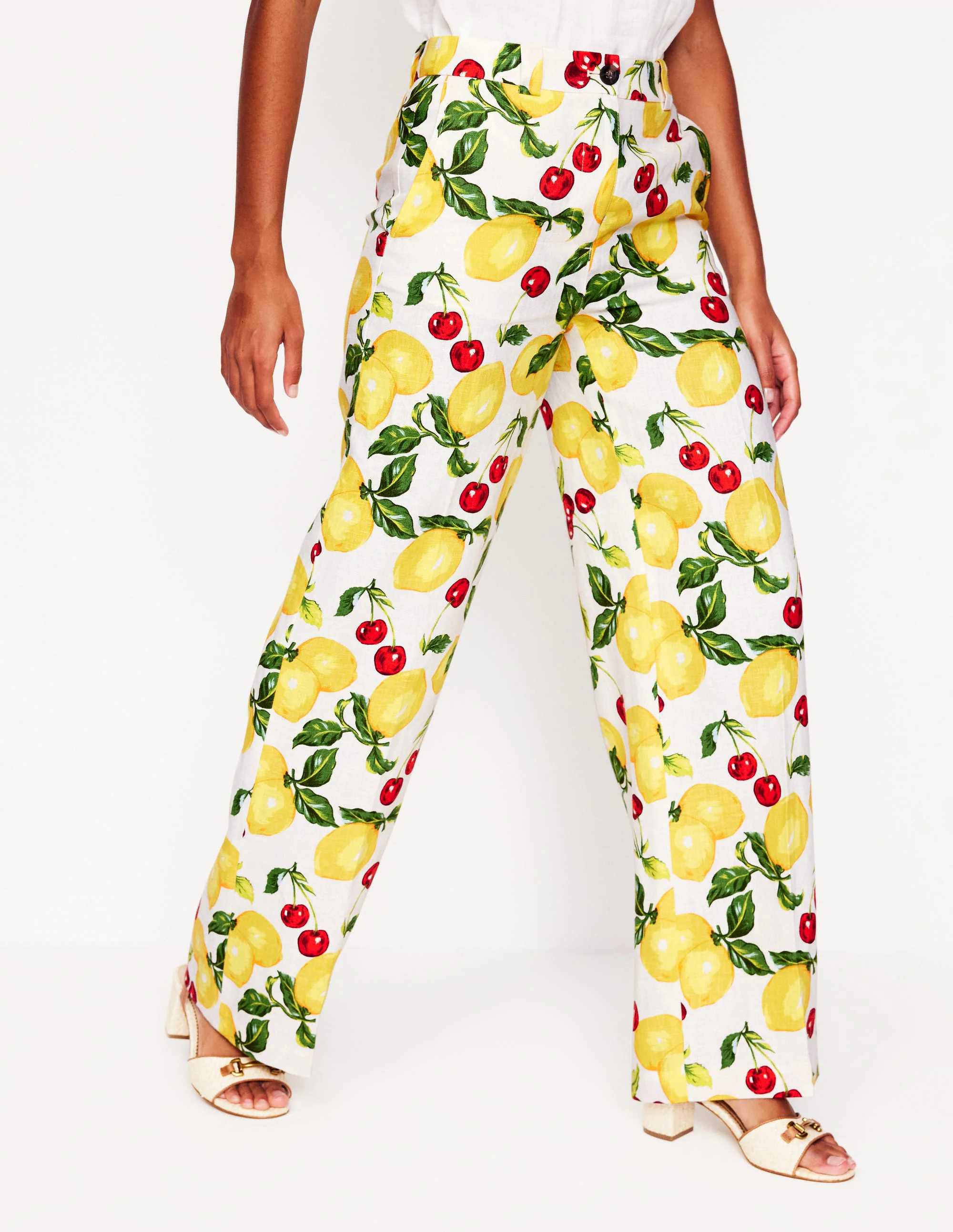  Linen Pants-Ivory, Cherries and Lemons