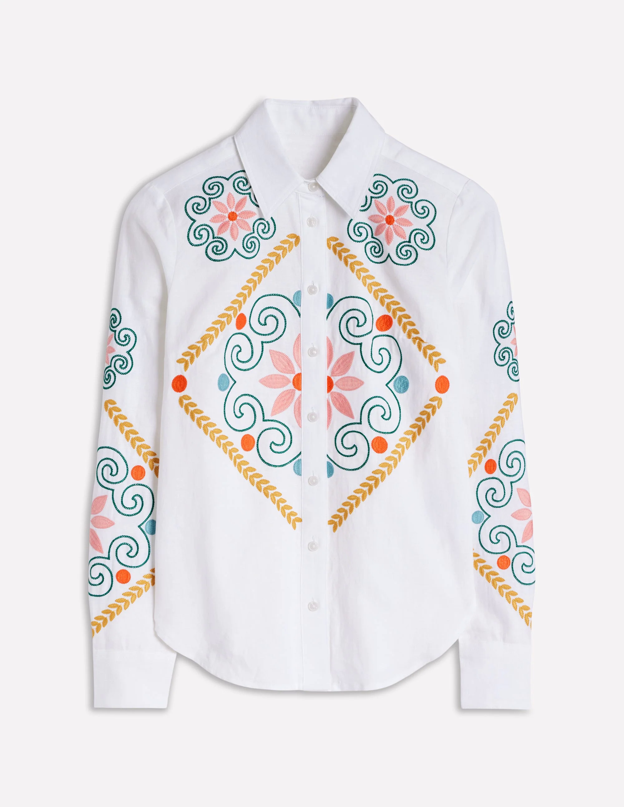  Embroidered Linen Shirt-White
