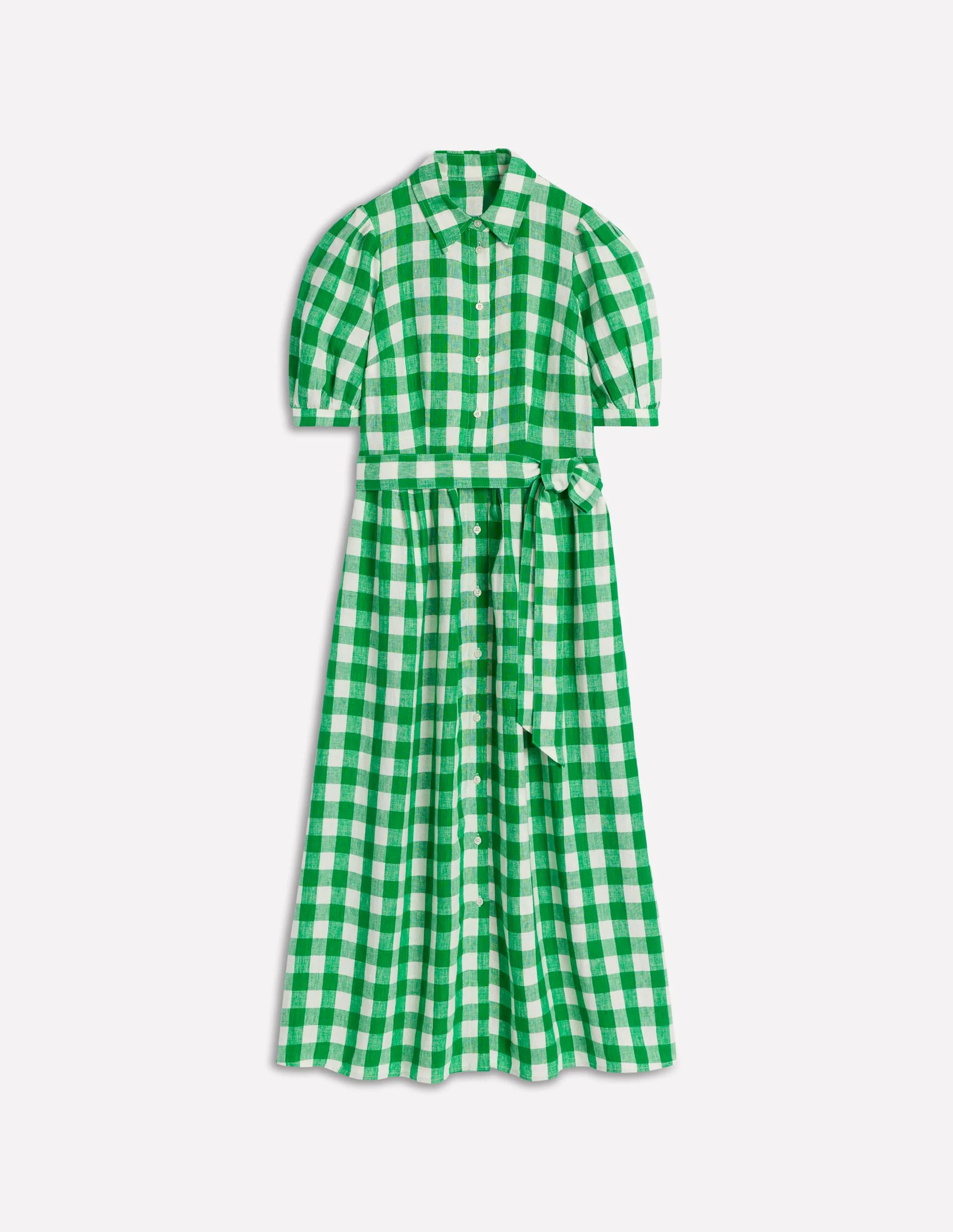  Linen Maxi Shirt Dress-Rich Emerald Gingham