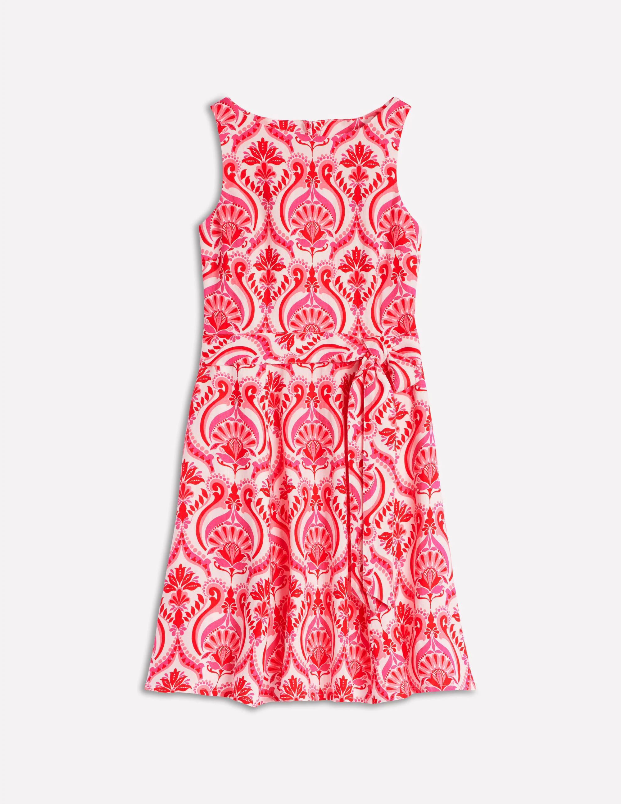  Sleeveless Linen Dress-Poppy Red, Ornamental Floral