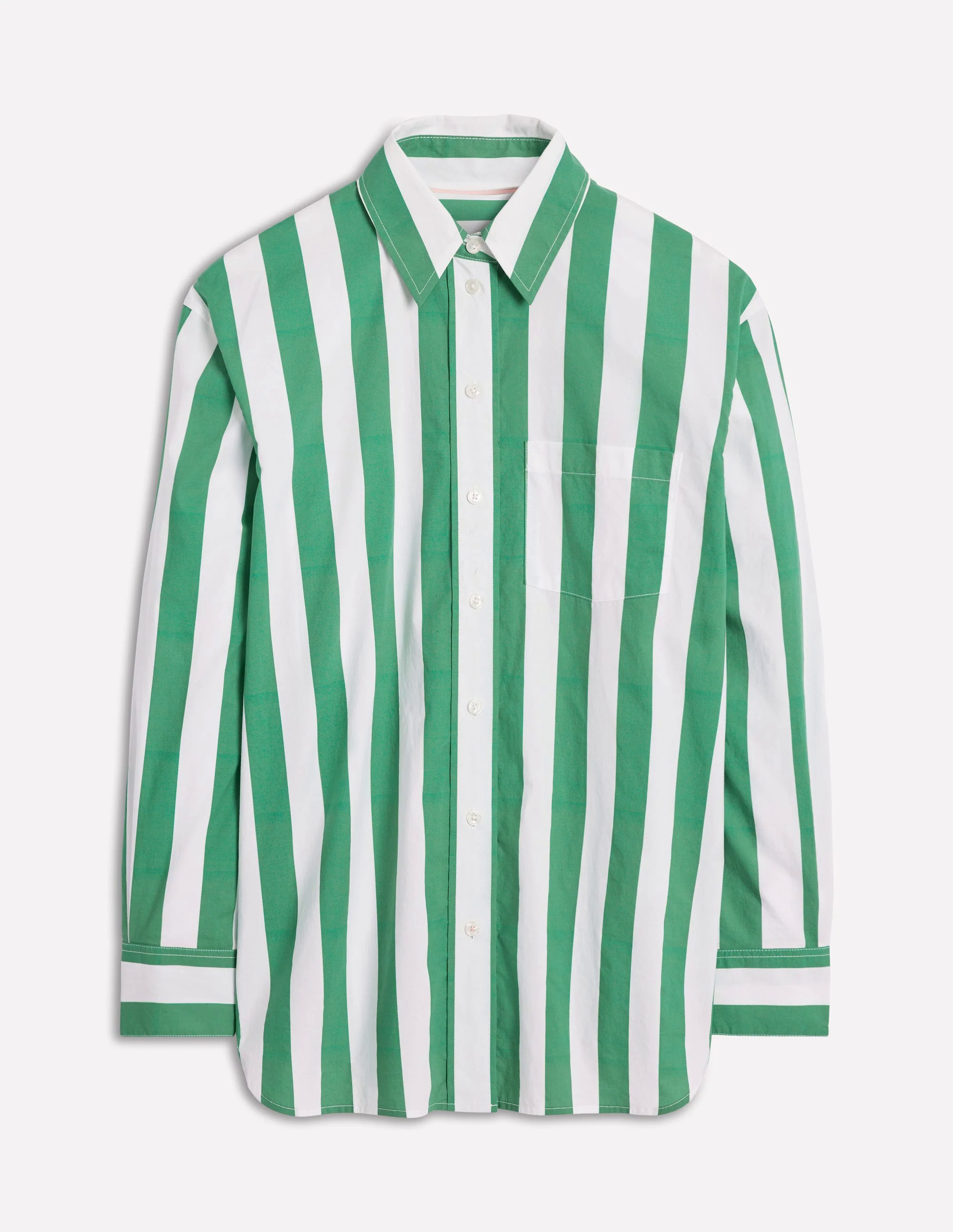 Relaxed Cotton Shirt-Rich Emerald Wide Stripe