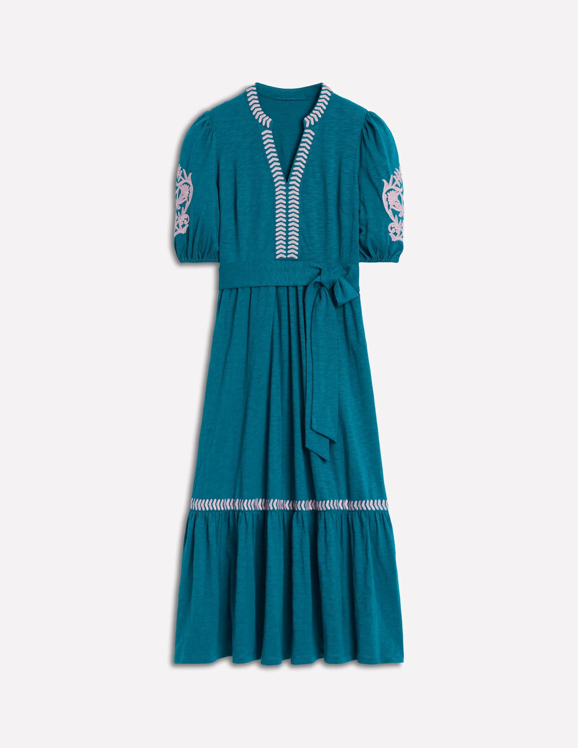 Embroidered Jersey Dress-Deep Sea, Meadowsweet Pink