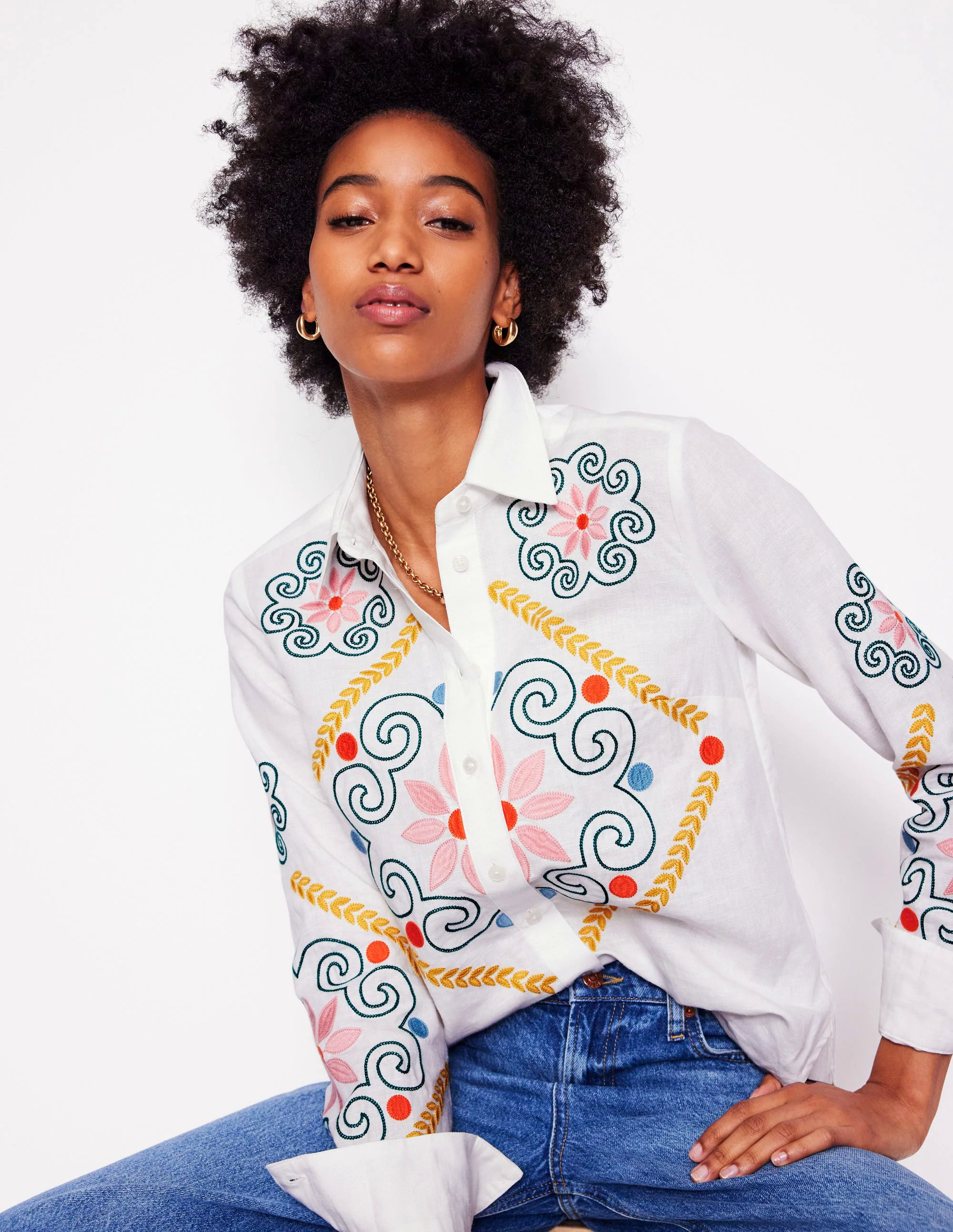  Embroidered Linen Shirt-White