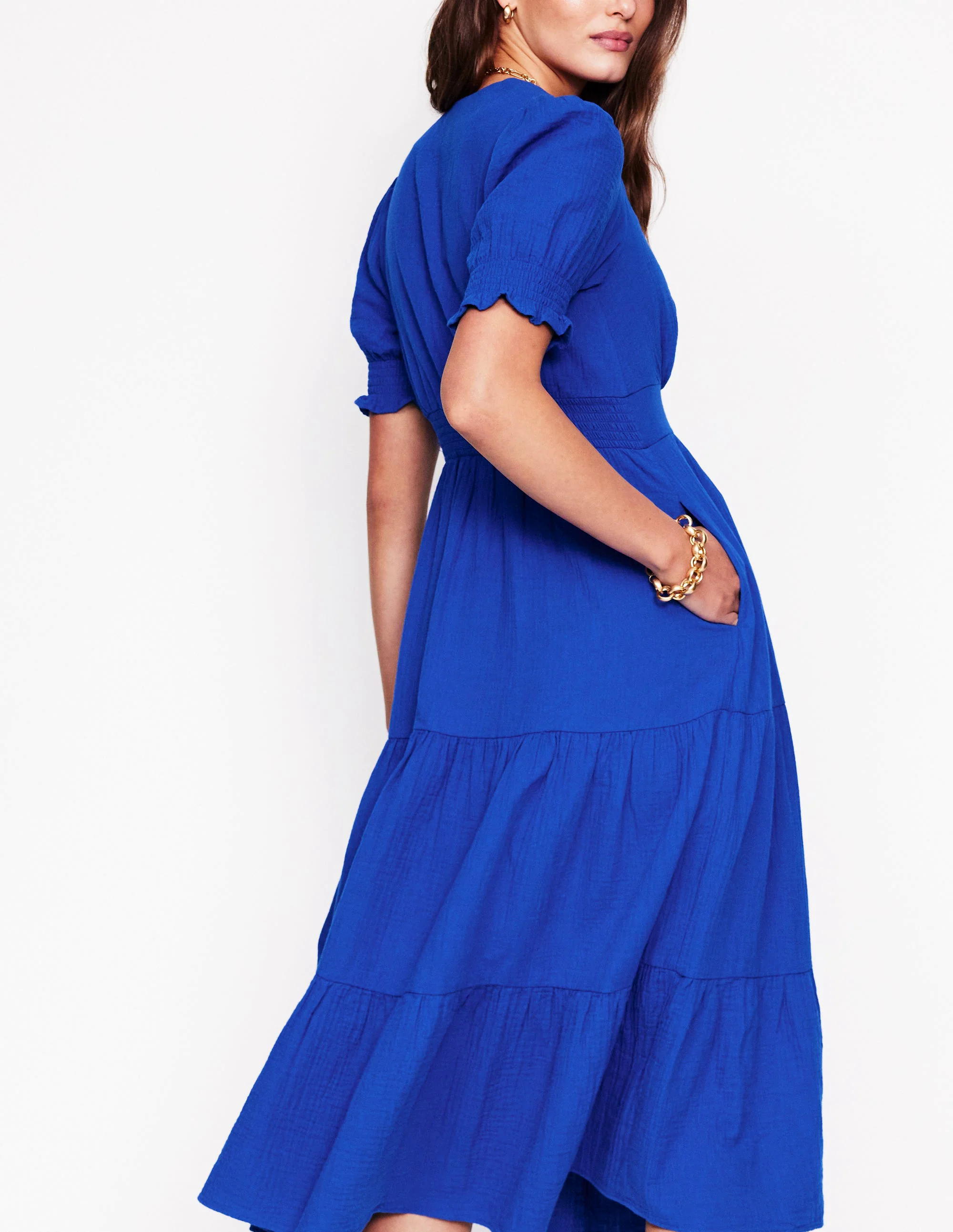  Double Cloth Midi Dress-Bright Blue