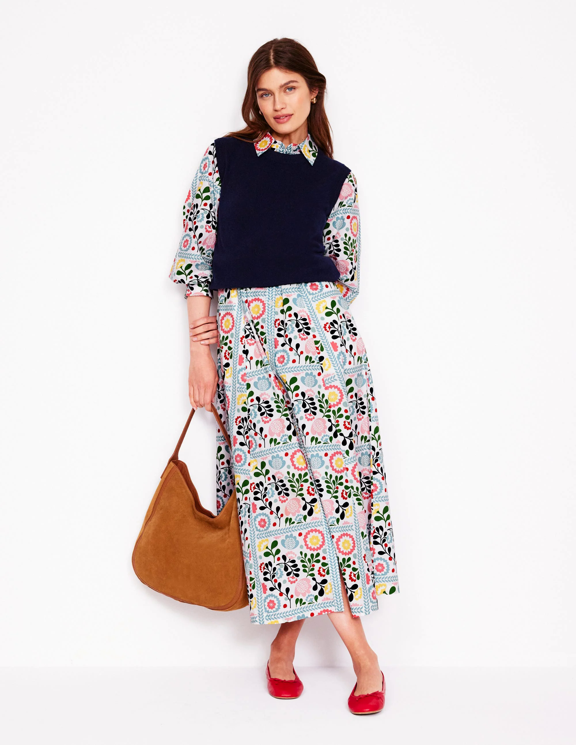  Cotton Shirt Dress-Multi, Walled Garden