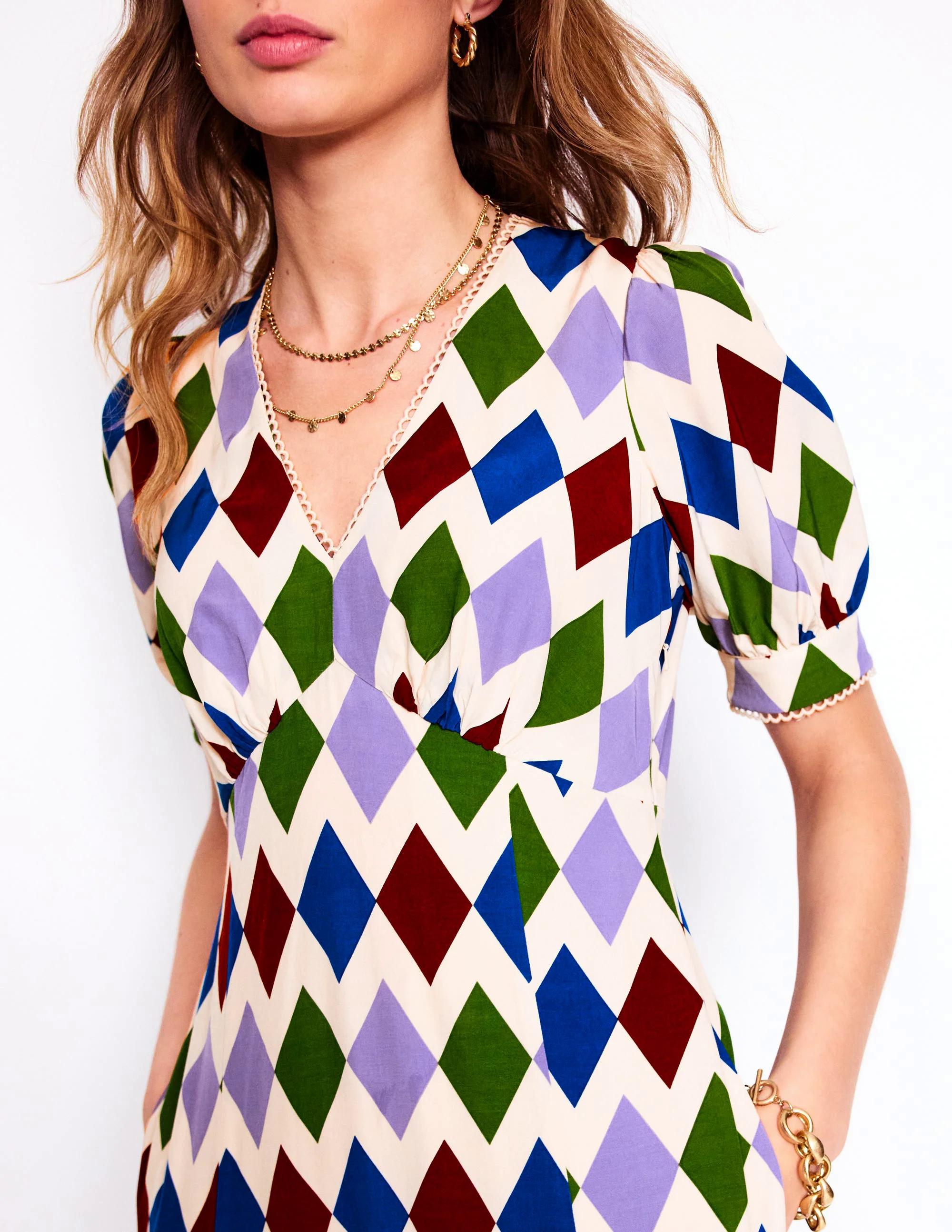 Tea Dress-Multi, Diamond Stripe