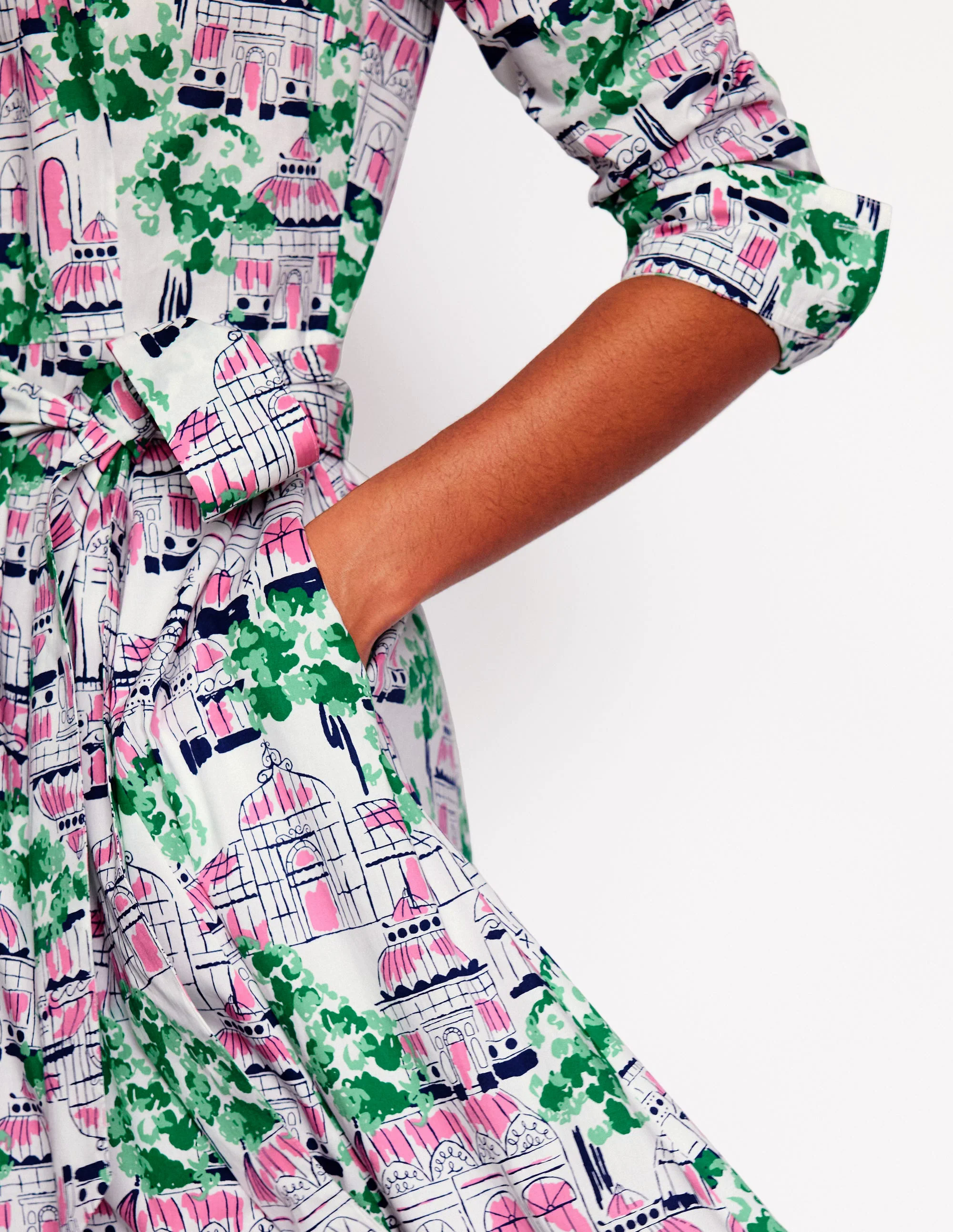  Cotton Midi Shirt Dress-Ivory, Botanical Greenhouse