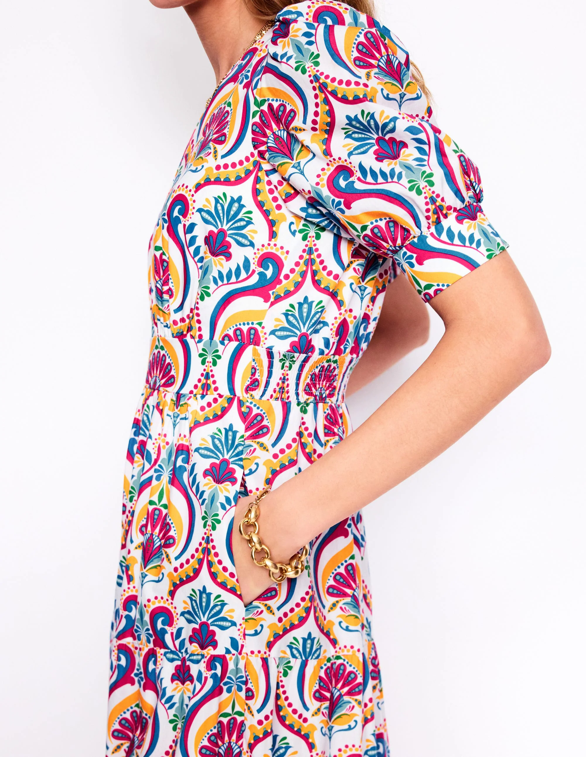  Puff Sleeve Maxi Dress-Multi, Ornamental Floral