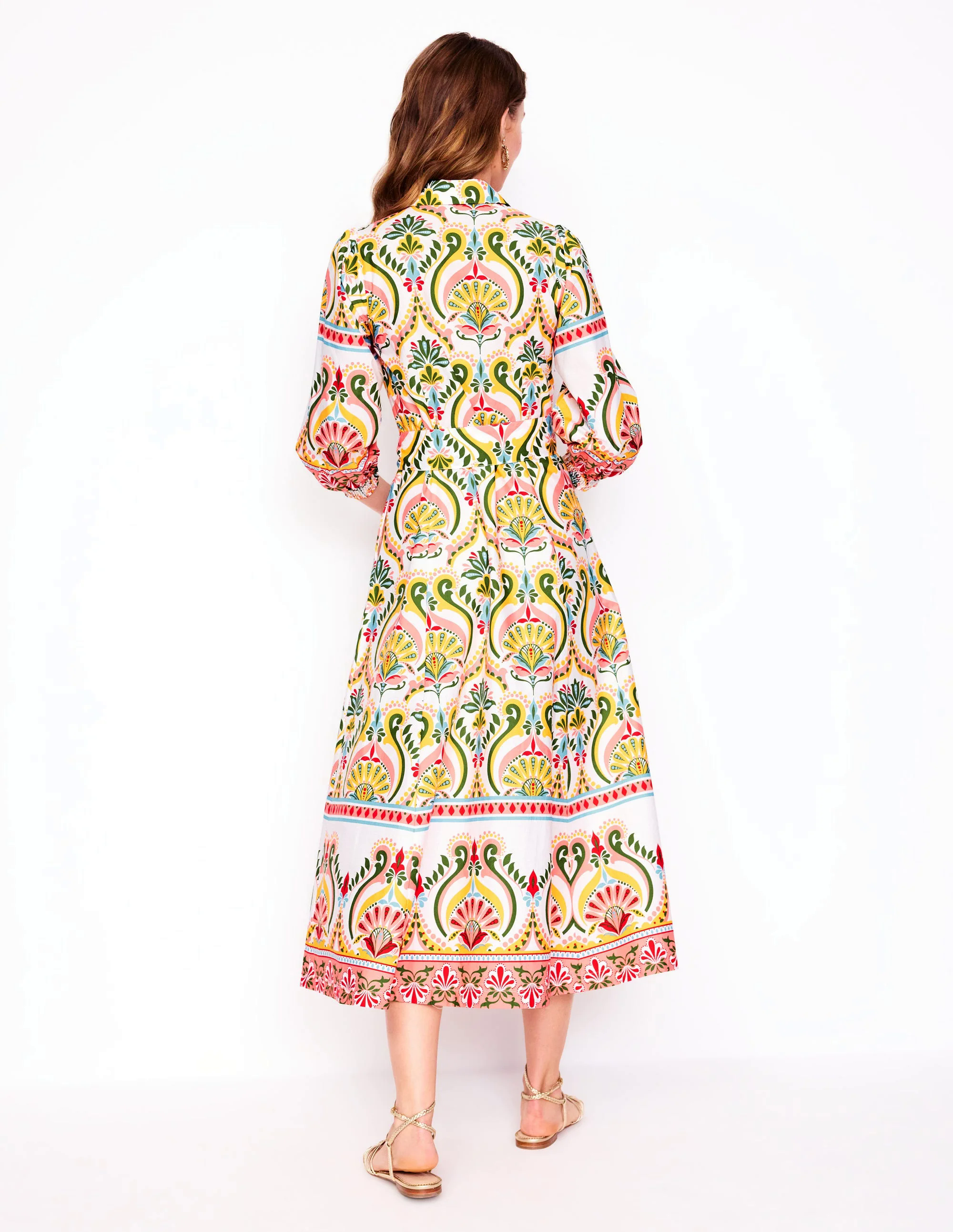  Cotton Shirt Dress-Multi, Ornamental Floral