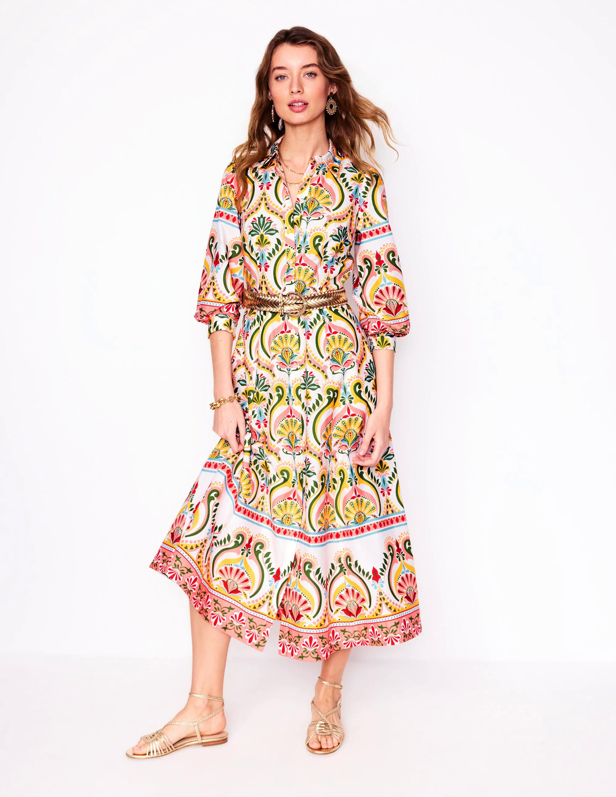  Cotton Shirt Dress-Multi, Ornamental Floral