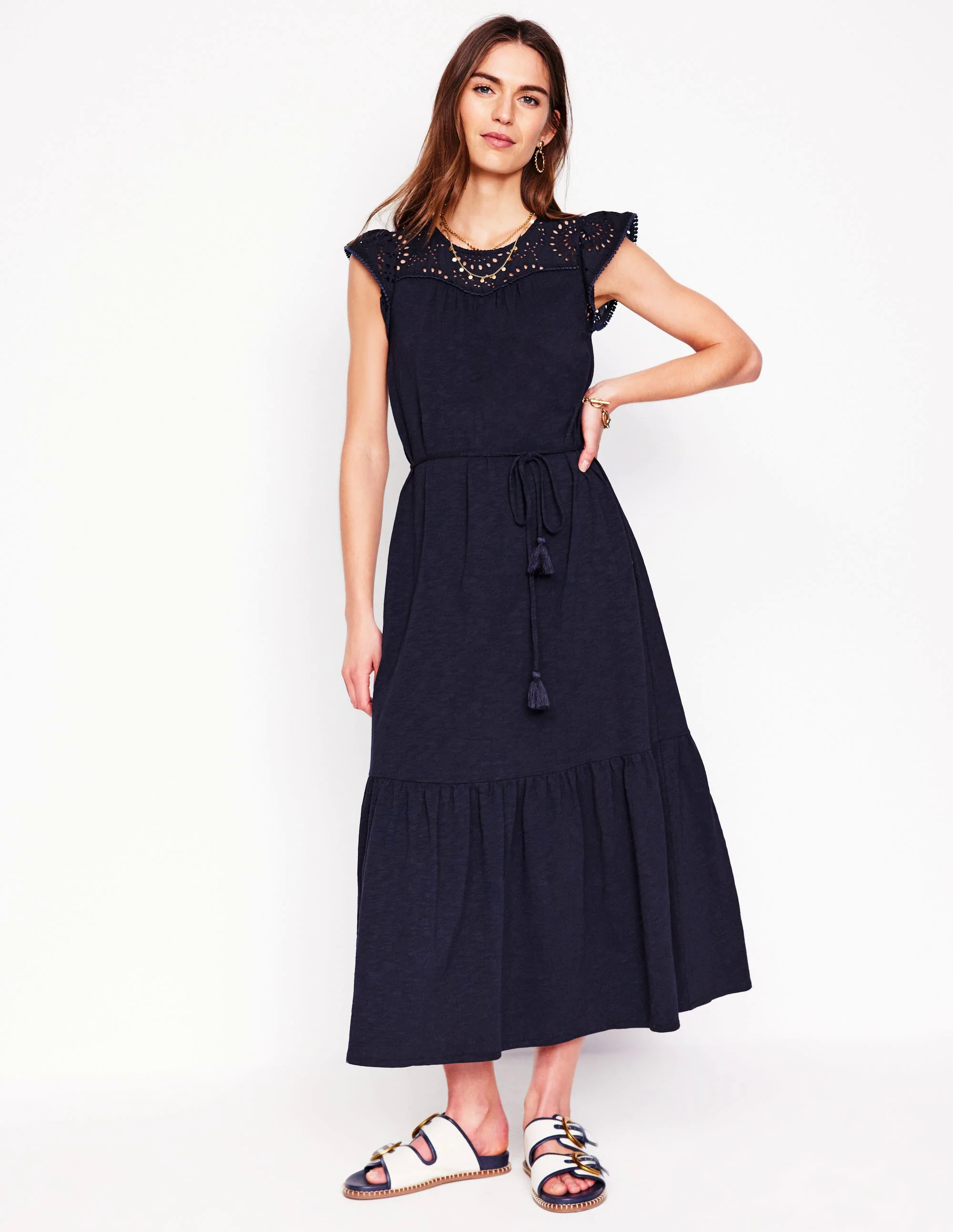 Juliet Broderie Midi Dress-Navy Juliet Broderie Midi Dress-Navy