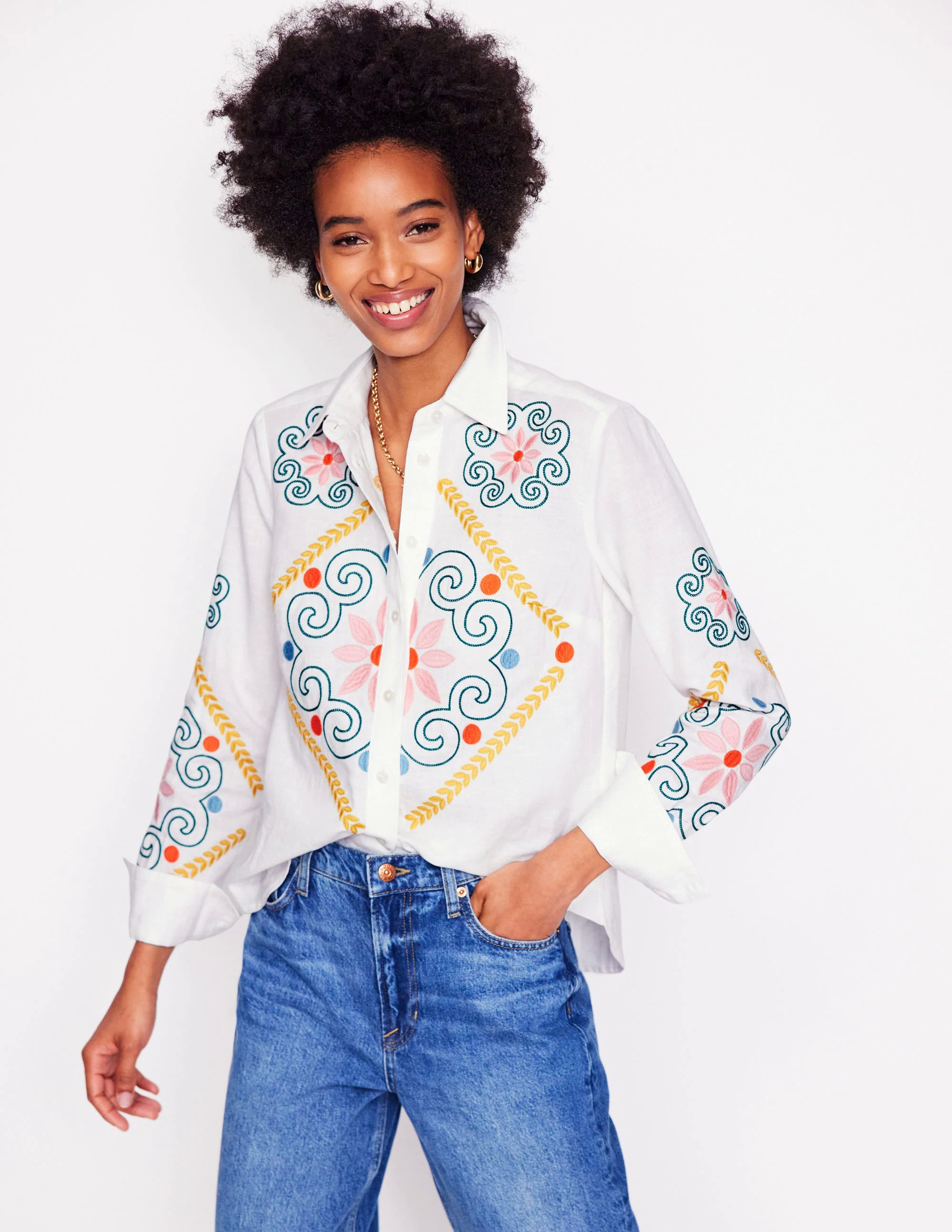  Embroidered Linen Shirt-White