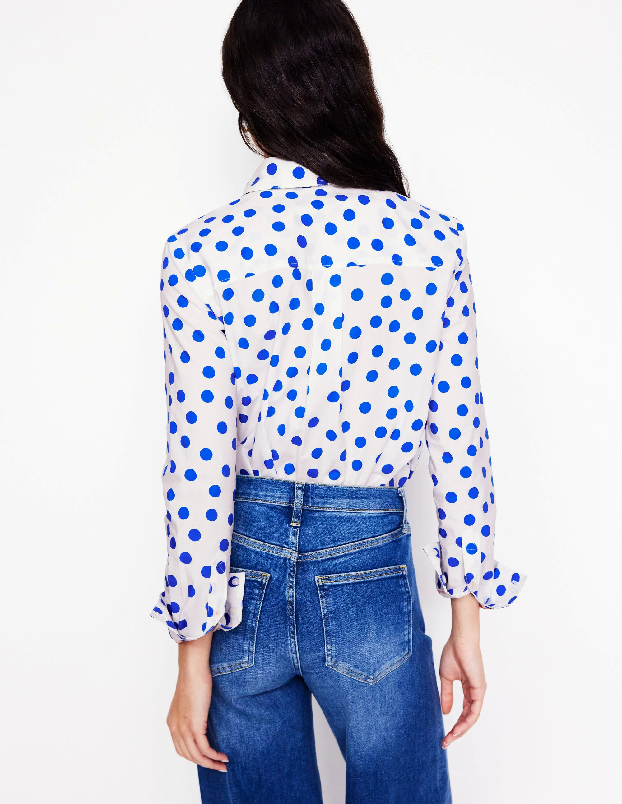  Cotton Shirt-Ivory, Blue Abstract Dot