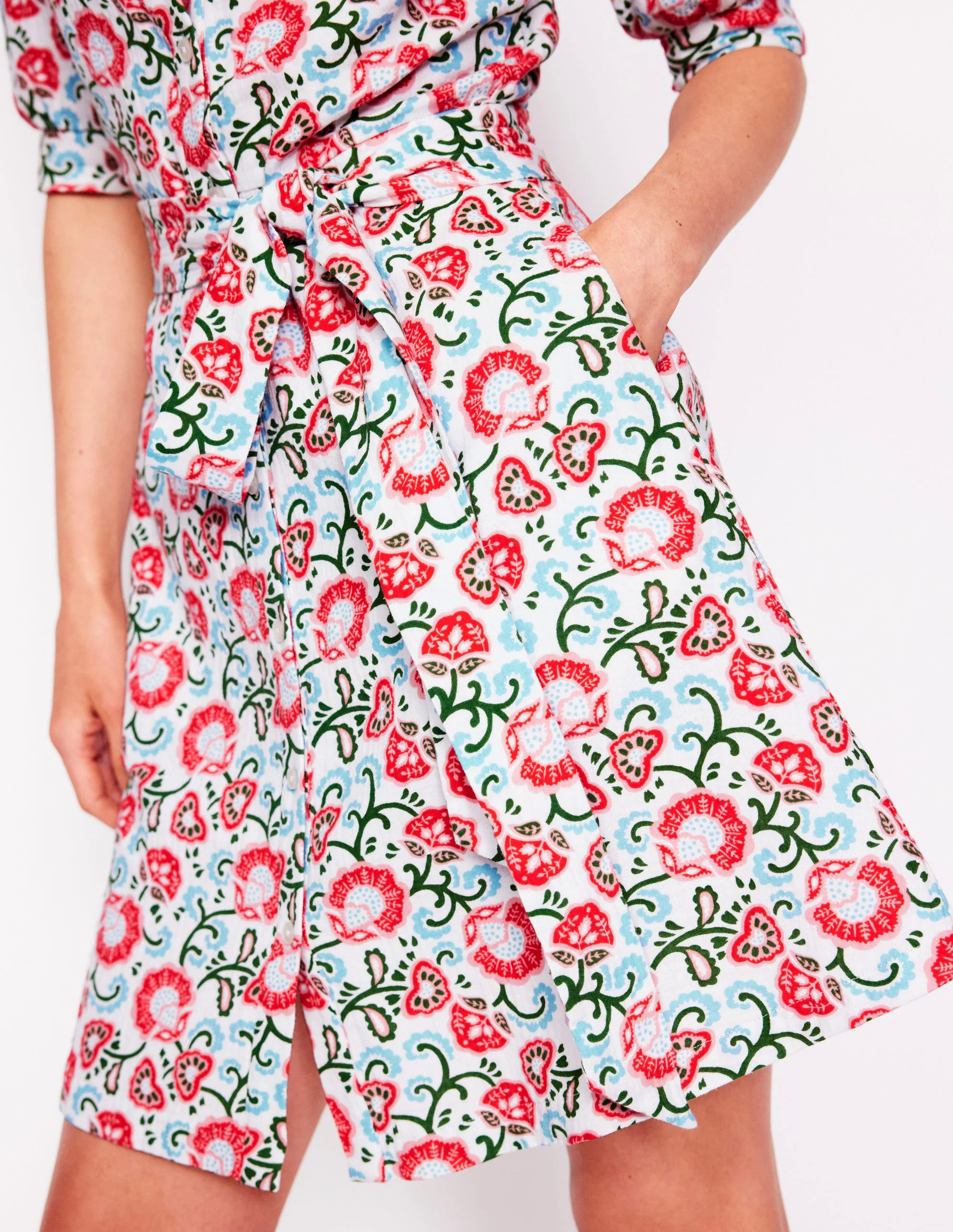  Double Cloth Short Dress-Ivory, Garden Vine