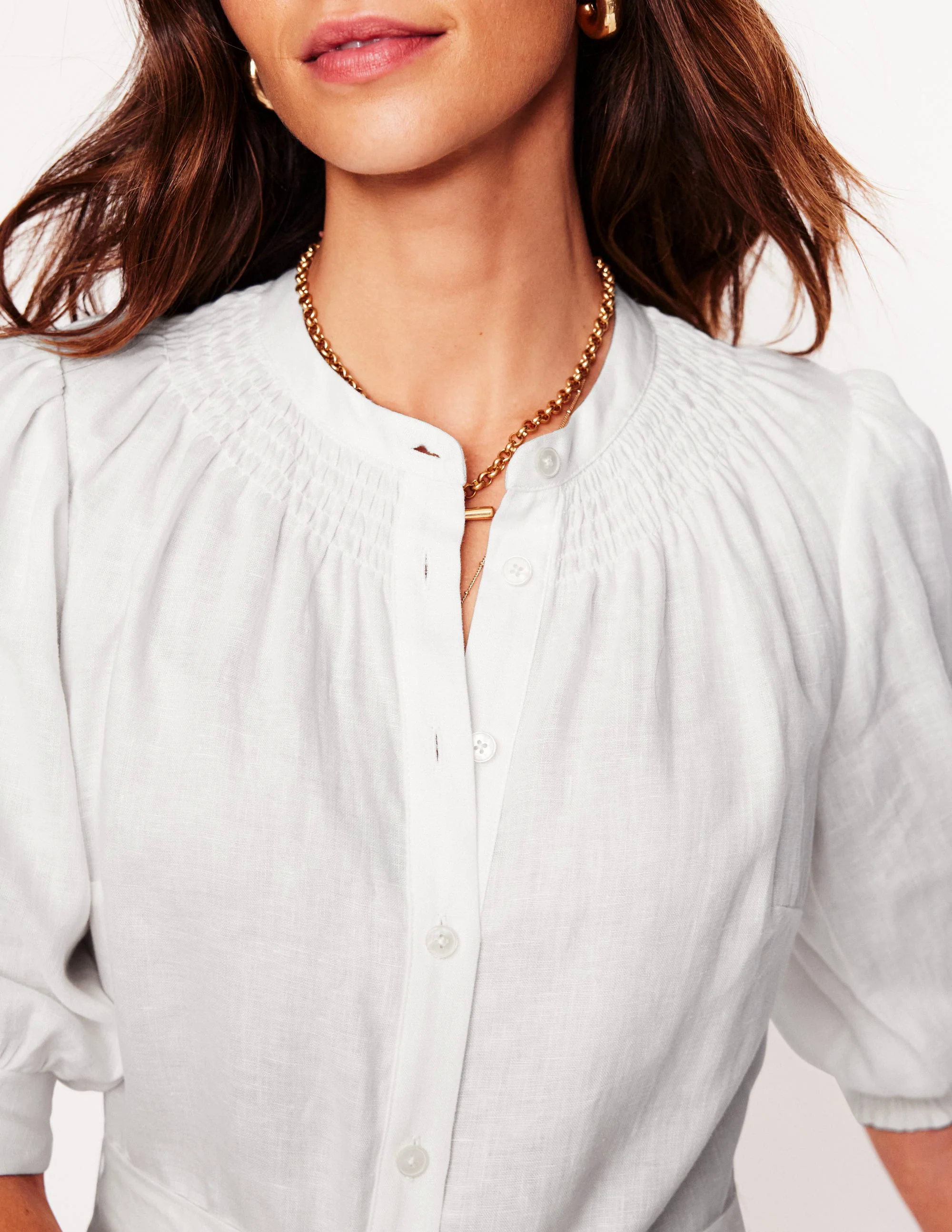  Linen Short Dress-White