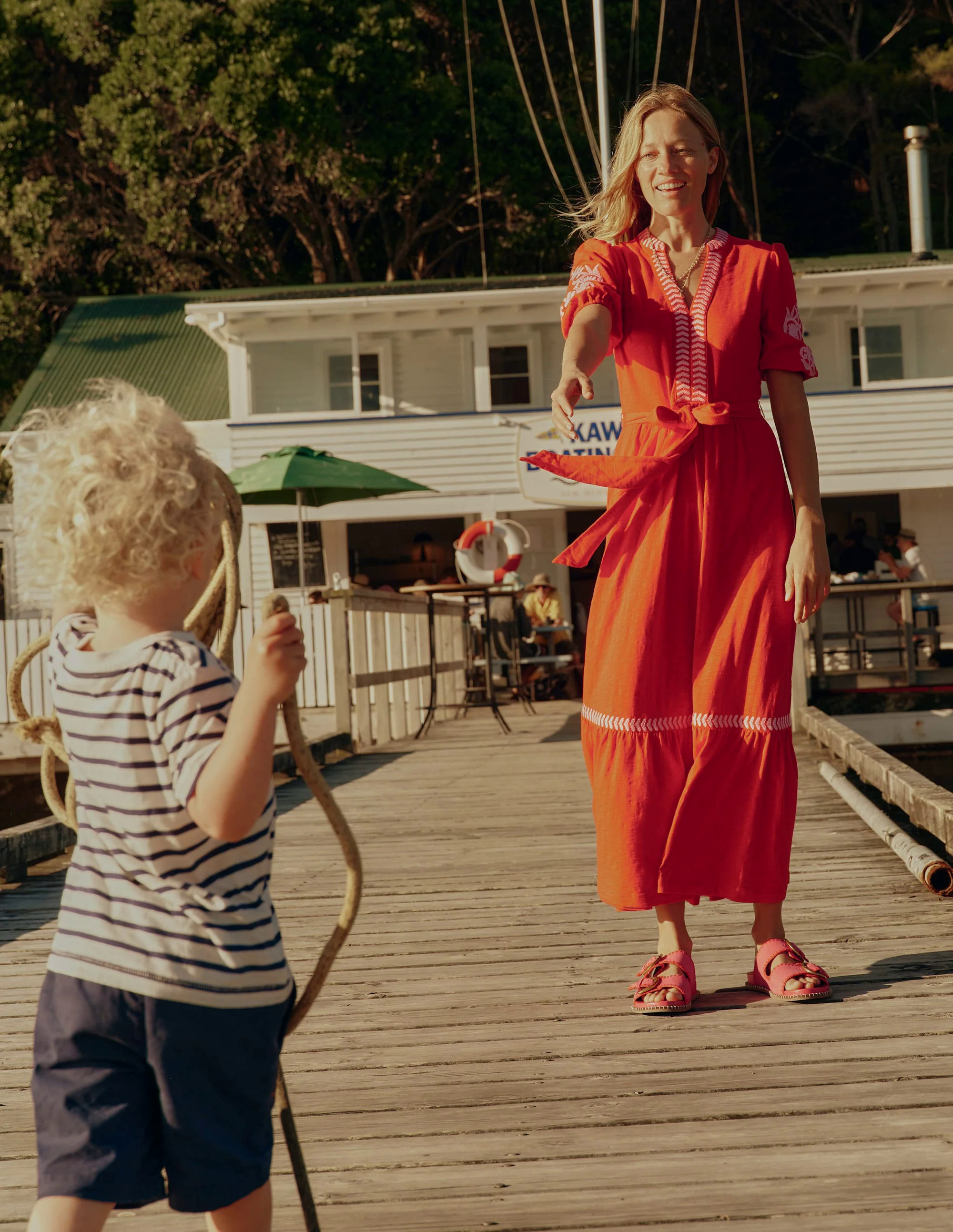  Embroidered Jersey Dress-Poppy Red, Pink Peony