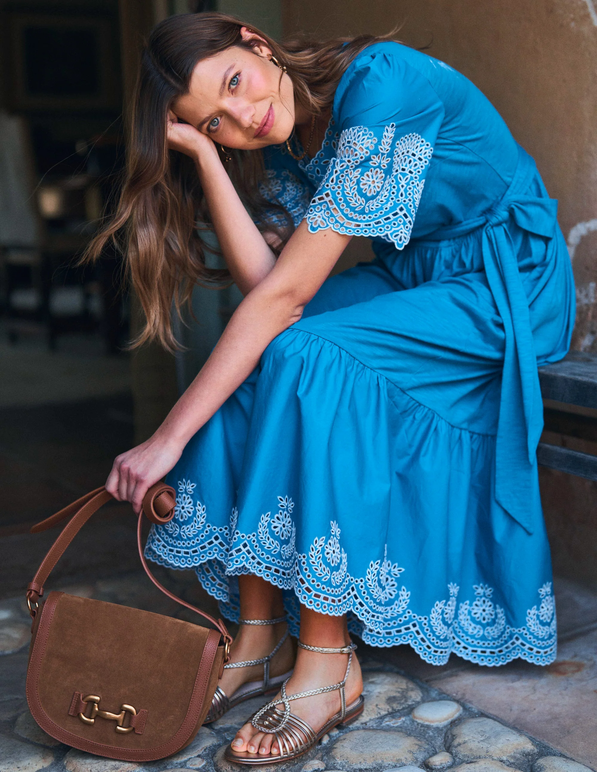 Isabel Broderie Mix maxi Dress-Cerulean Blue Isabel Broderie Mix maxi Dress-Cerulean Blue