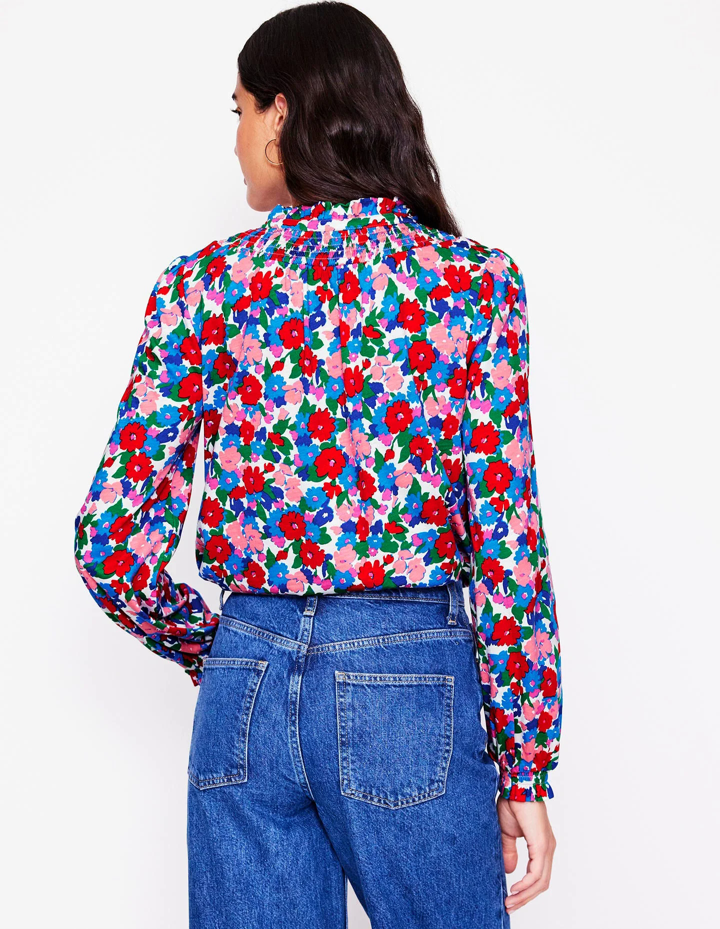 Smocked Jersey Shirt-Multi, Painterly Meadow