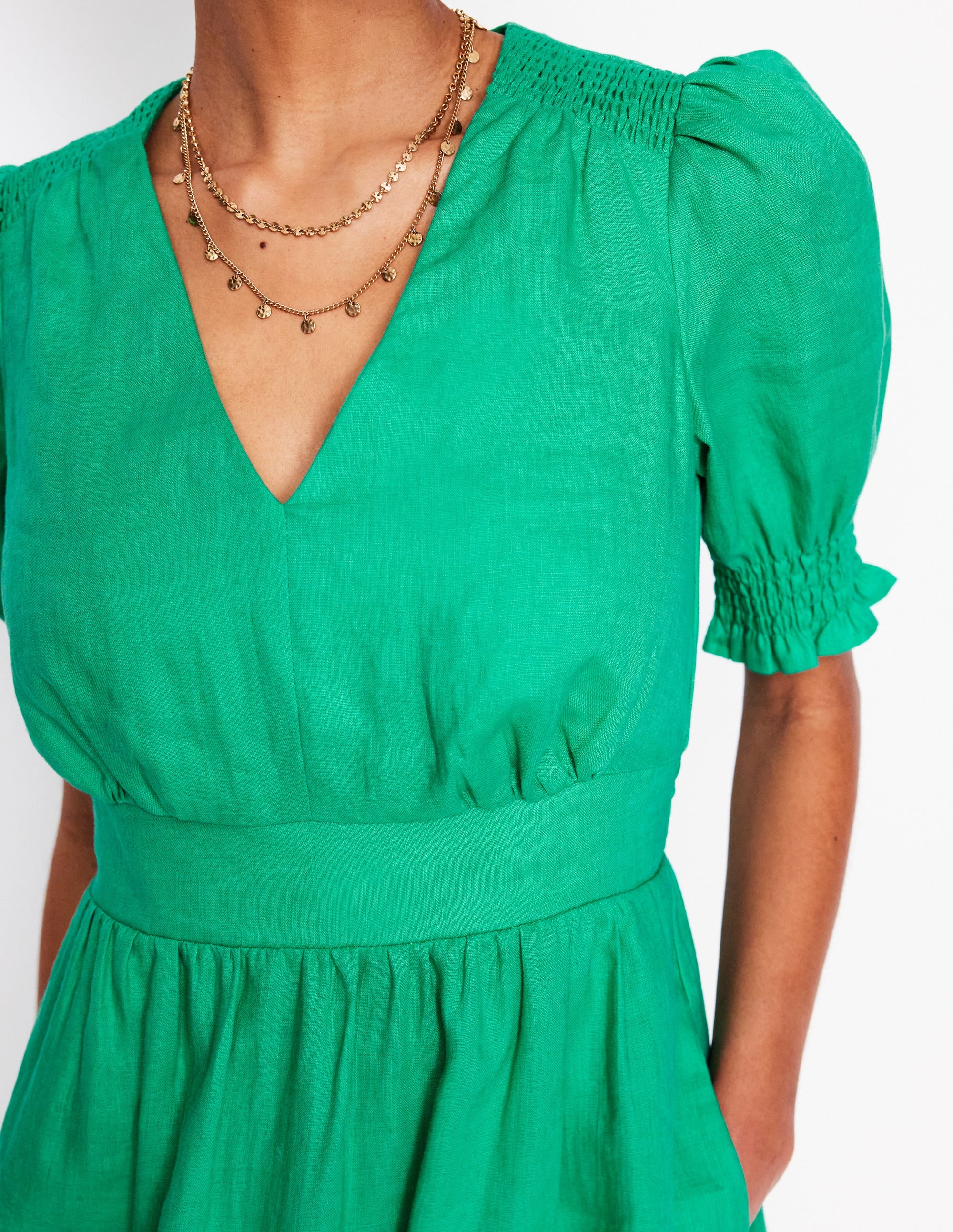  Linen Short Dress-Aquamarine Blue