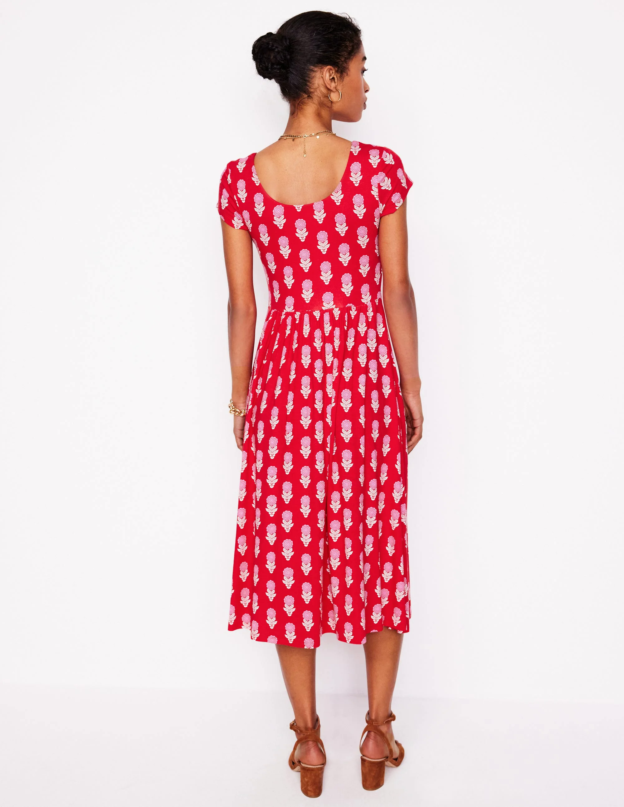  Jersey Dress-Poppy Red, Dahlia Sprig
